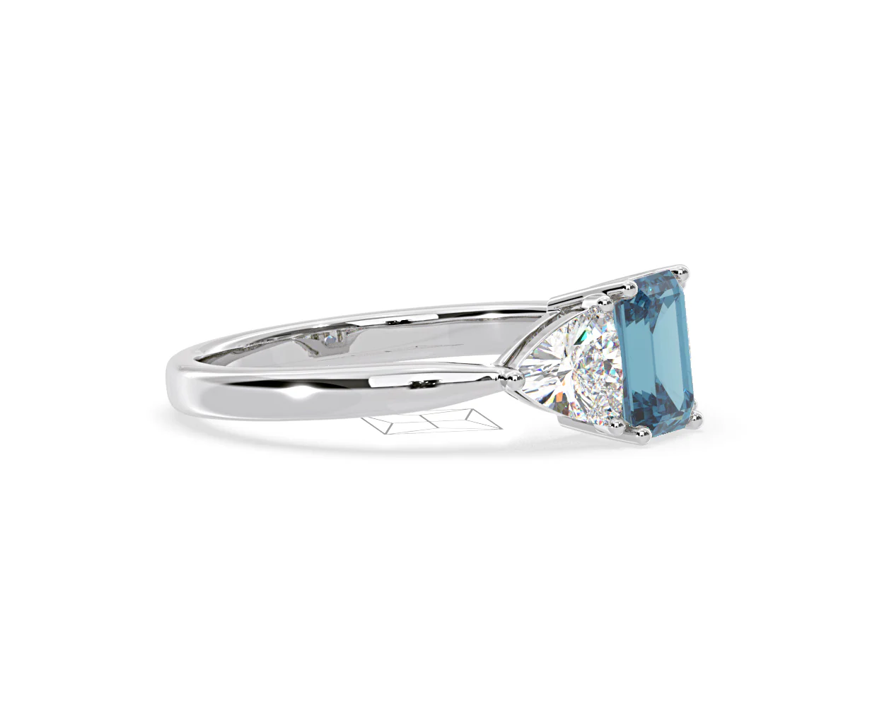 Aurora Blue Lab Diamond Emerald Cut and Trillion 1.70ct Ring in Platinum - Elara Collection - Image 73