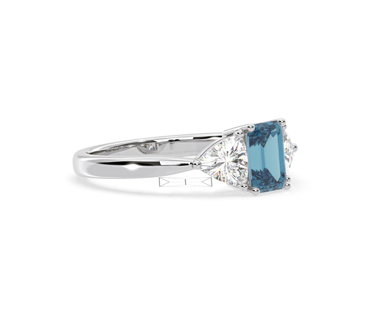 Aurora Blue Lab Diamond Emerald Cut and Trillion 1.70ct Ring in Platinum - Elara Collection - Image 76