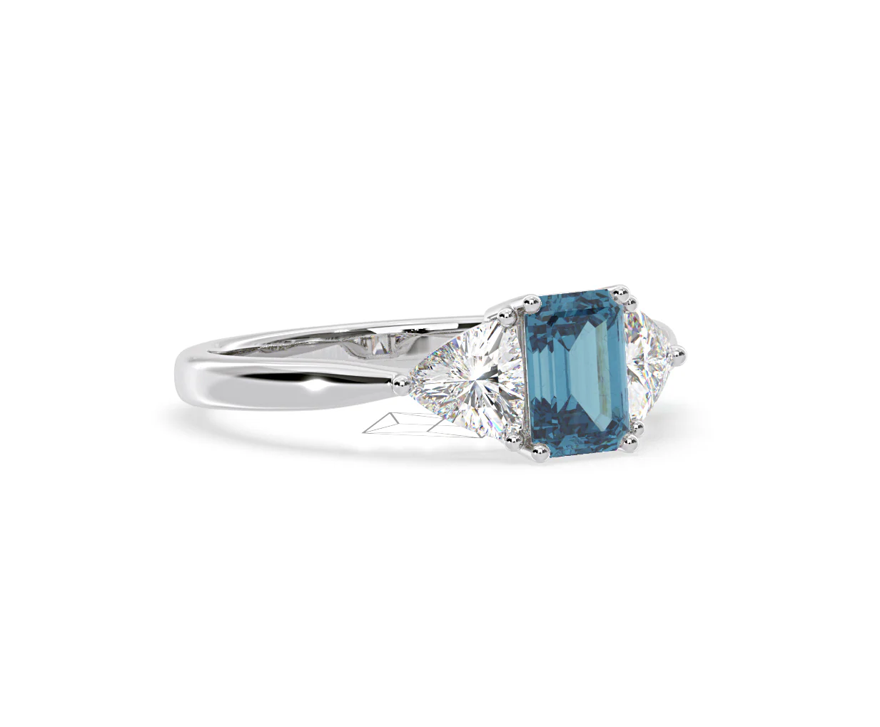 Aurora Blue Lab Diamond Emerald Cut and Trillion 1.70ct Ring in Platinum - Elara Collection - Image 79