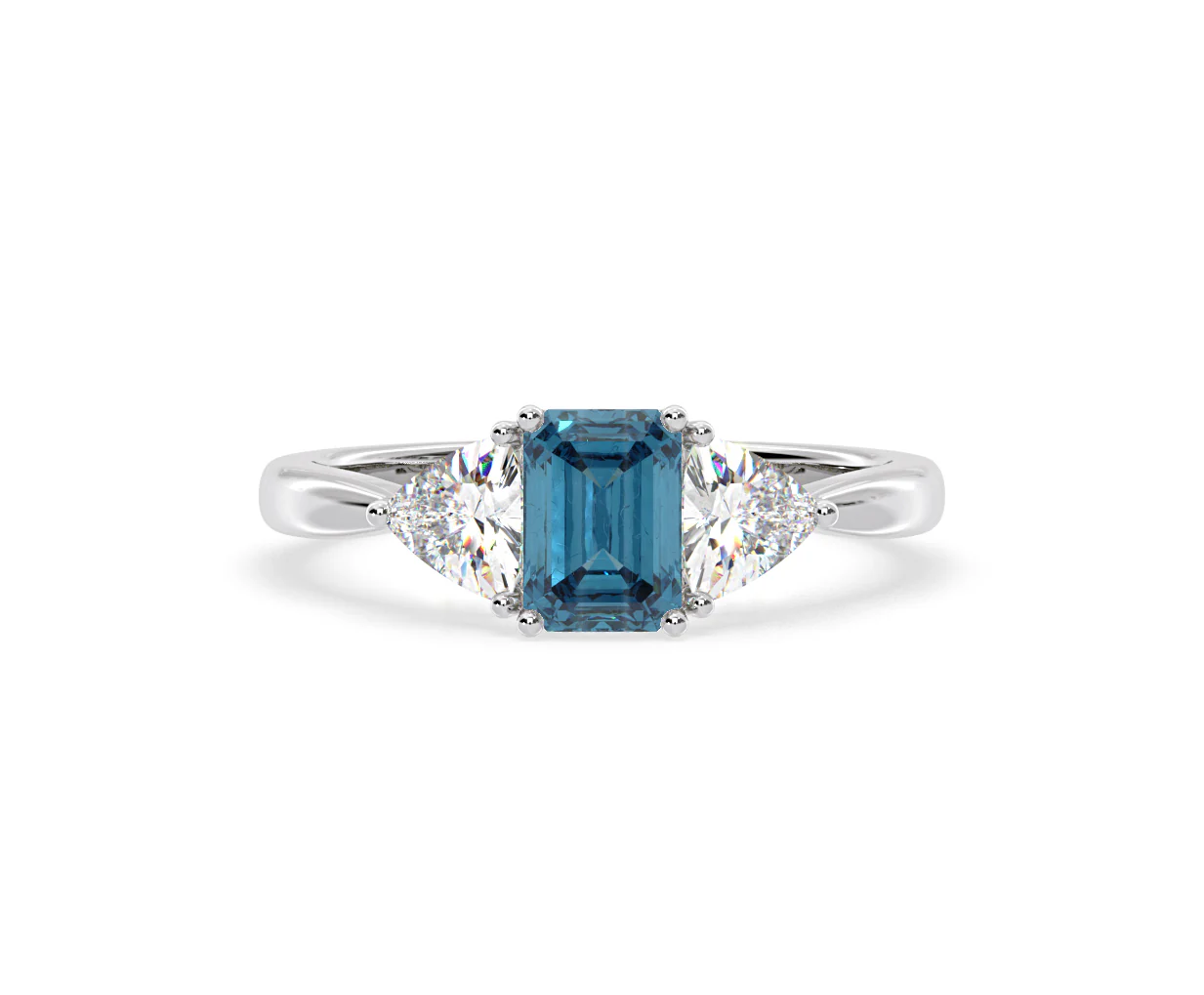Aurora Blue Lab Diamond Emerald Cut and Trillion 1.70ct Ring in Platinum - Elara Collection - Image 86