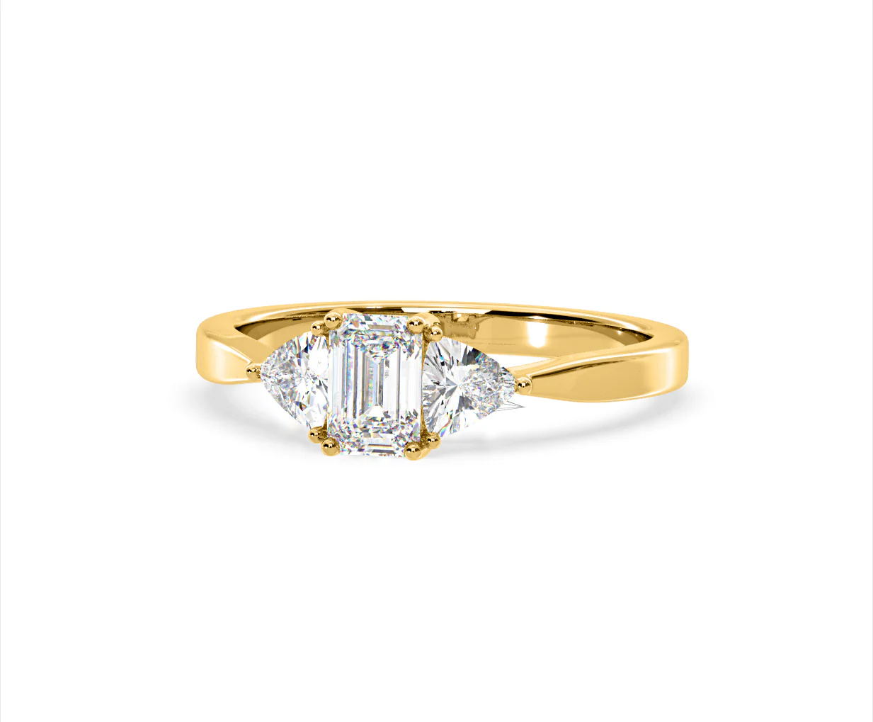 Aurora Lab Diamond Emerald Cut and Trillion 1.00ct Ring in 18K Gold F/VS1 - Image 11