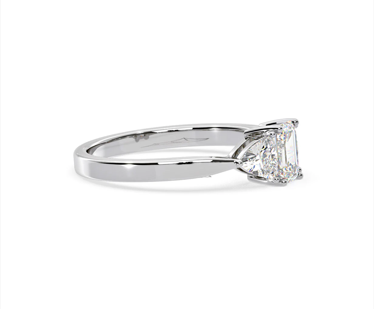 Aurora Lab Diamond Emerald Cut and Trillion 1.00ct Ring in 18K White Gold F/VS1 - Image 153