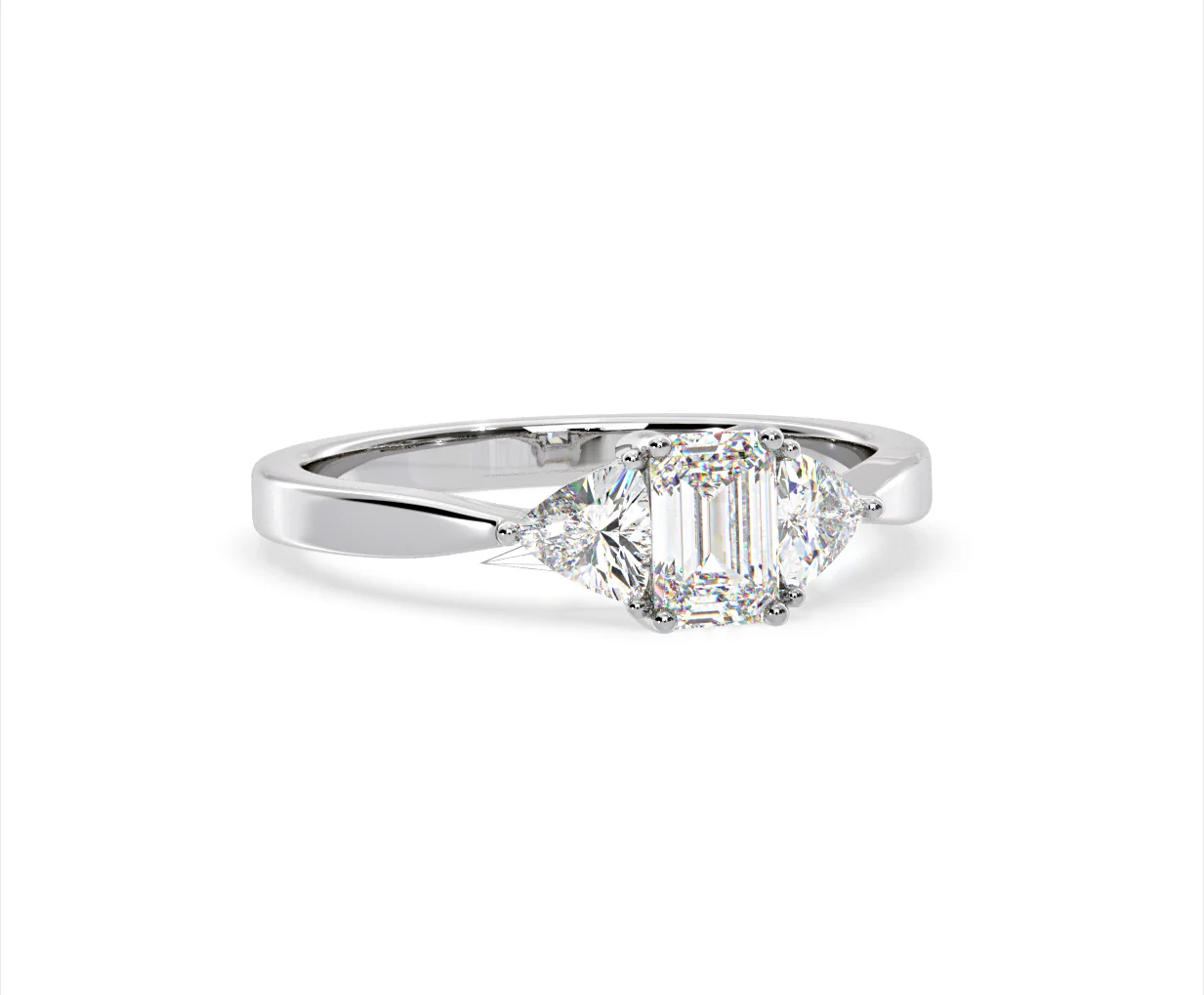 Aurora Lab Diamond Emerald Cut and Trillion 1.00ct Ring in 18K White Gold F/VS1 - Image 163
