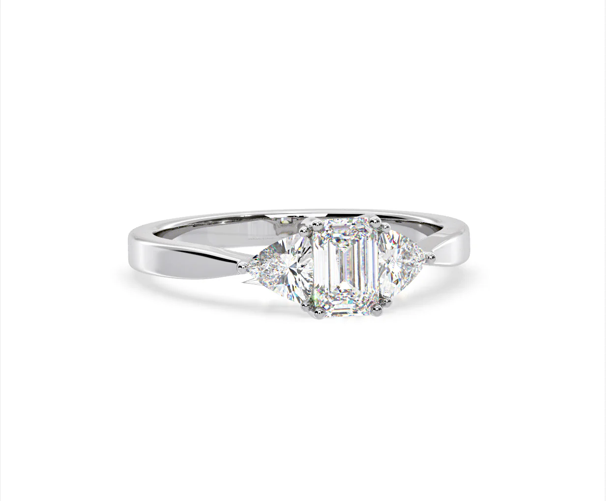 Aurora Lab Diamond Emerald Cut and Trillion 1.00ct Ring in 18K White Gold F/VS1 - Image 164