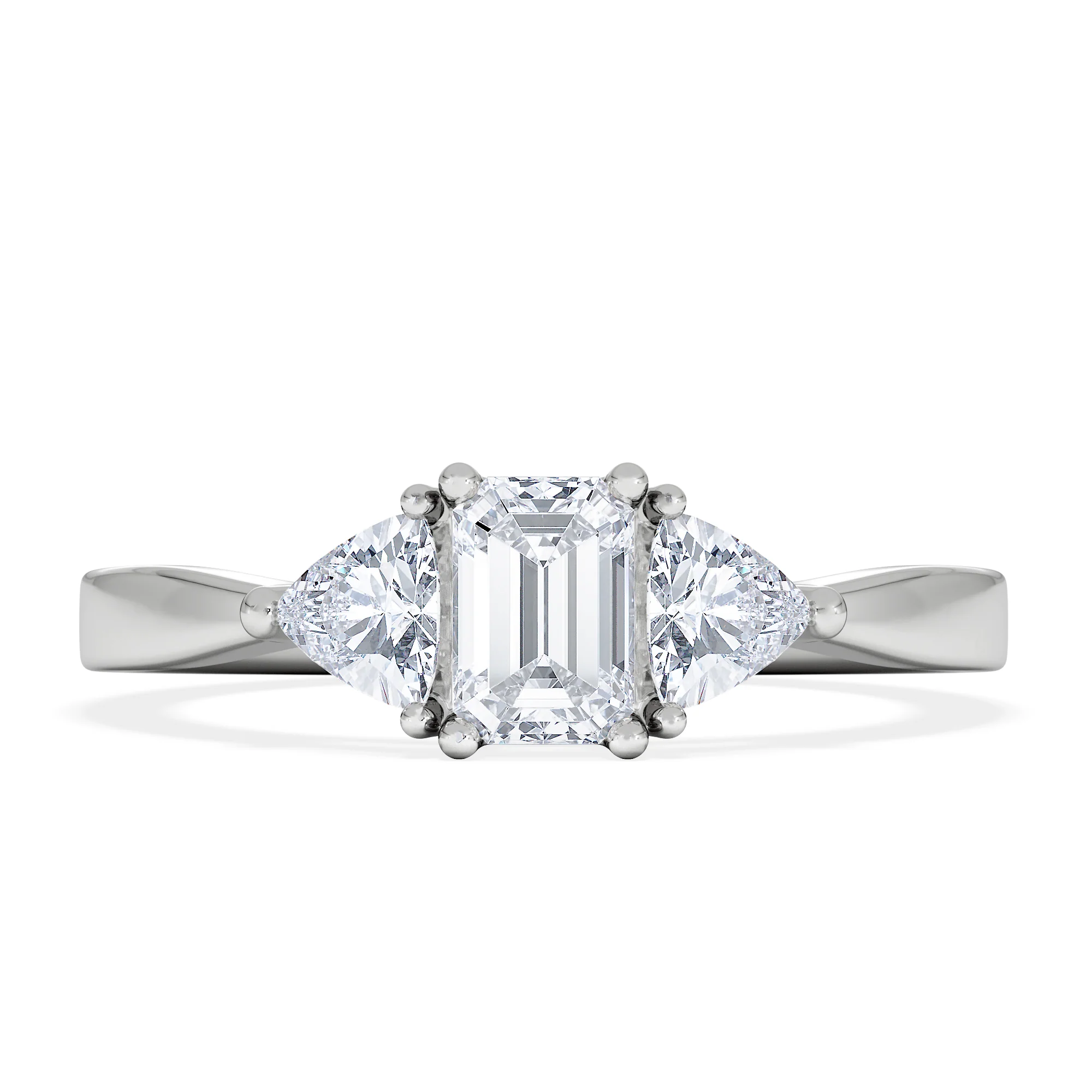 Aurora Lab Diamond Emerald Cut and Trillion 1.00ct Ring in 18K White Gold F/VS1 - Image 6