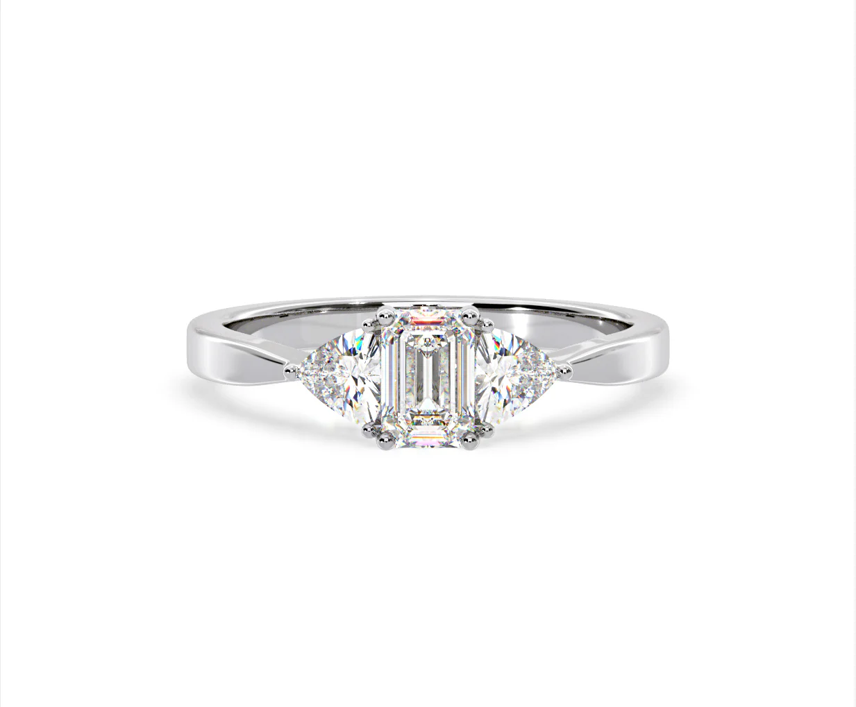 Aurora Lab Diamond Emerald Cut and Trillion 1.00ct Ring in 18K White Gold F/VS1 - Image 8