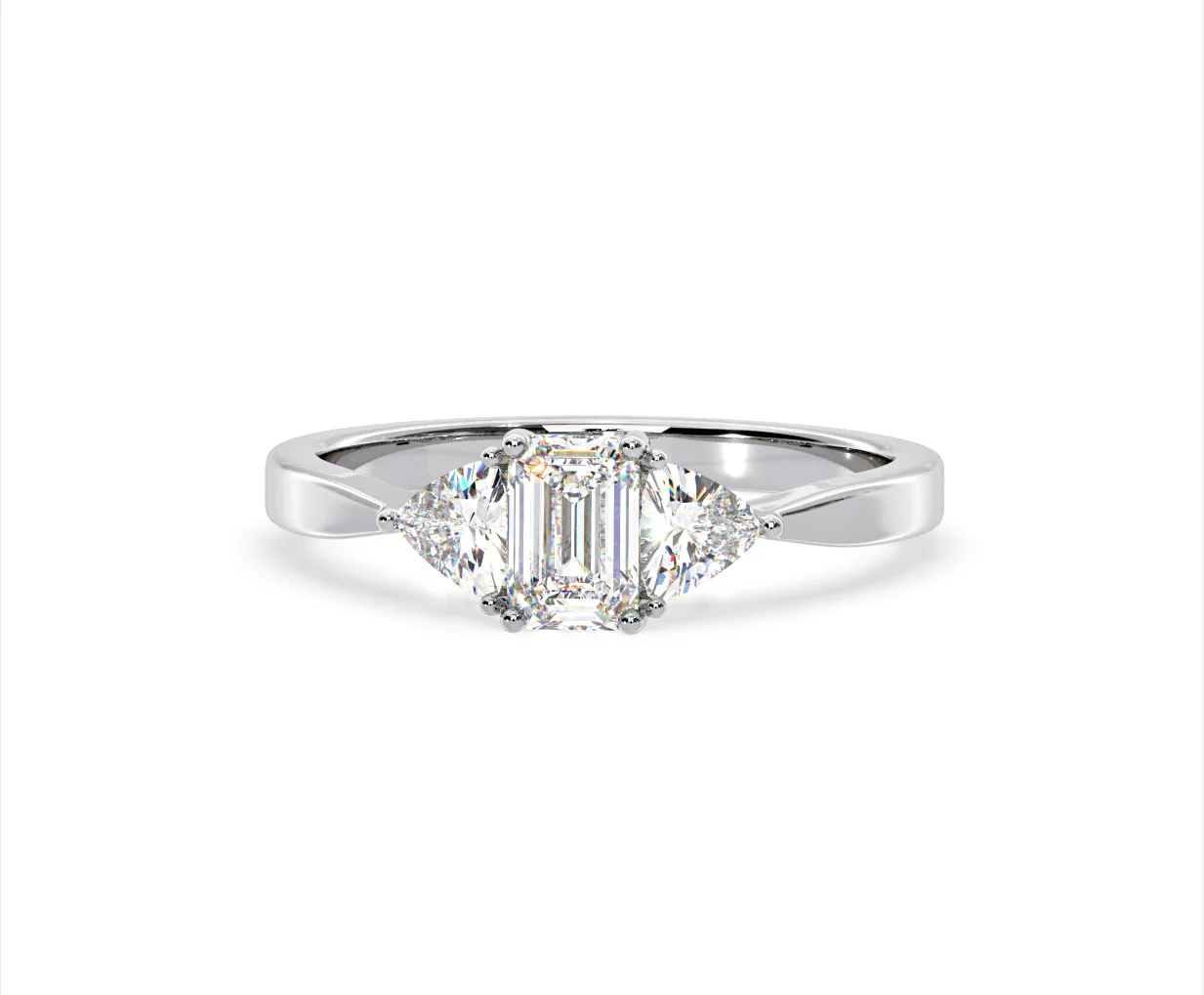 Aurora Lab Diamond Emerald Cut and Trillion 1.00ct Ring in 18K White Gold F/VS1 - Image 9