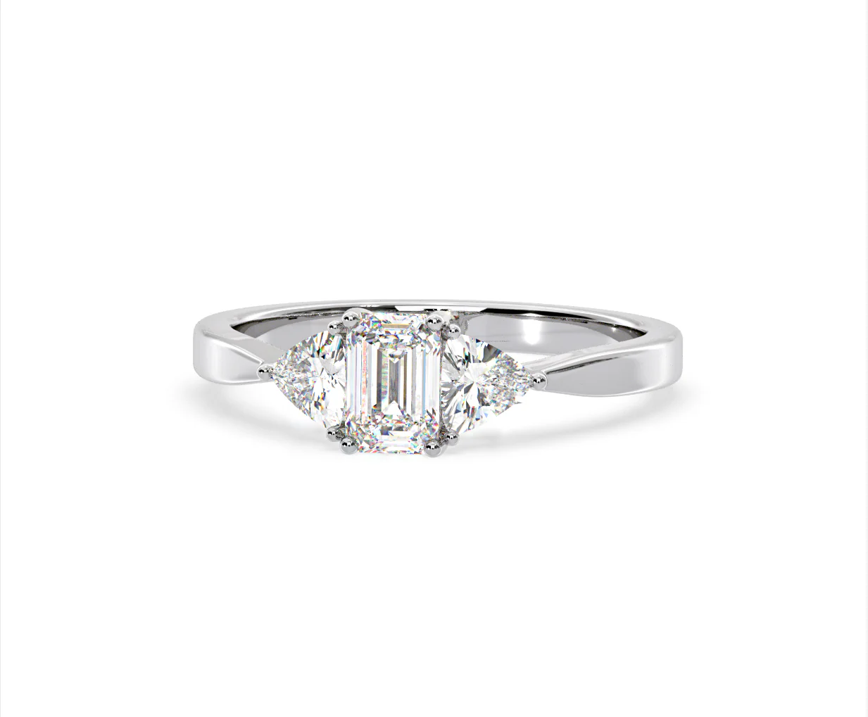 Aurora Lab Diamond Emerald Cut and Trillion 1.00ct Ring in Platinum F/VS1 - Image 10