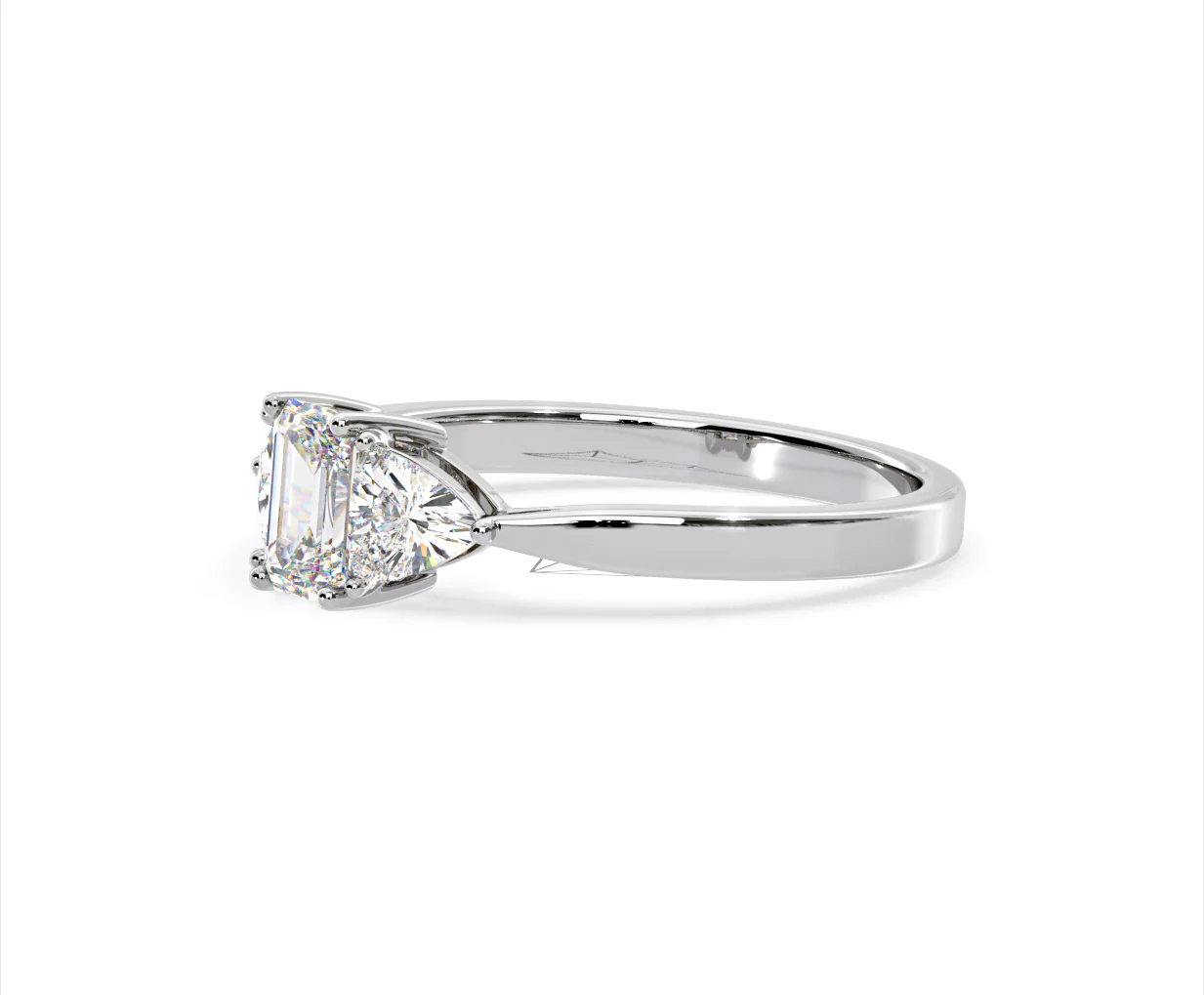 Aurora Lab Diamond Emerald Cut and Trillion 1.00ct Ring in Platinum F/VS1 - Image 100