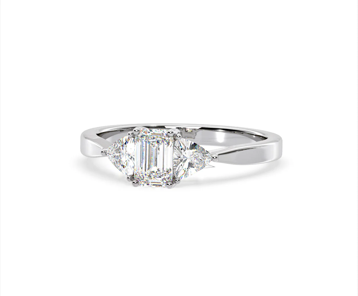 Aurora Lab Diamond Emerald Cut and Trillion 1.00ct Ring in Platinum F/VS1 - Image 11