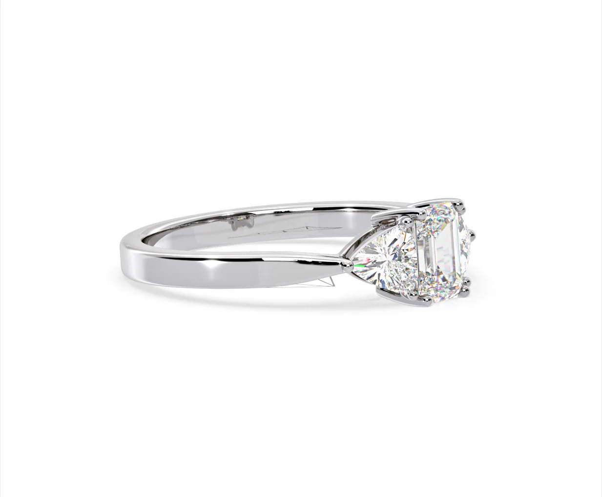 Aurora Lab Diamond Emerald Cut and Trillion 1.00ct Ring in Platinum F/VS1 - Image 156