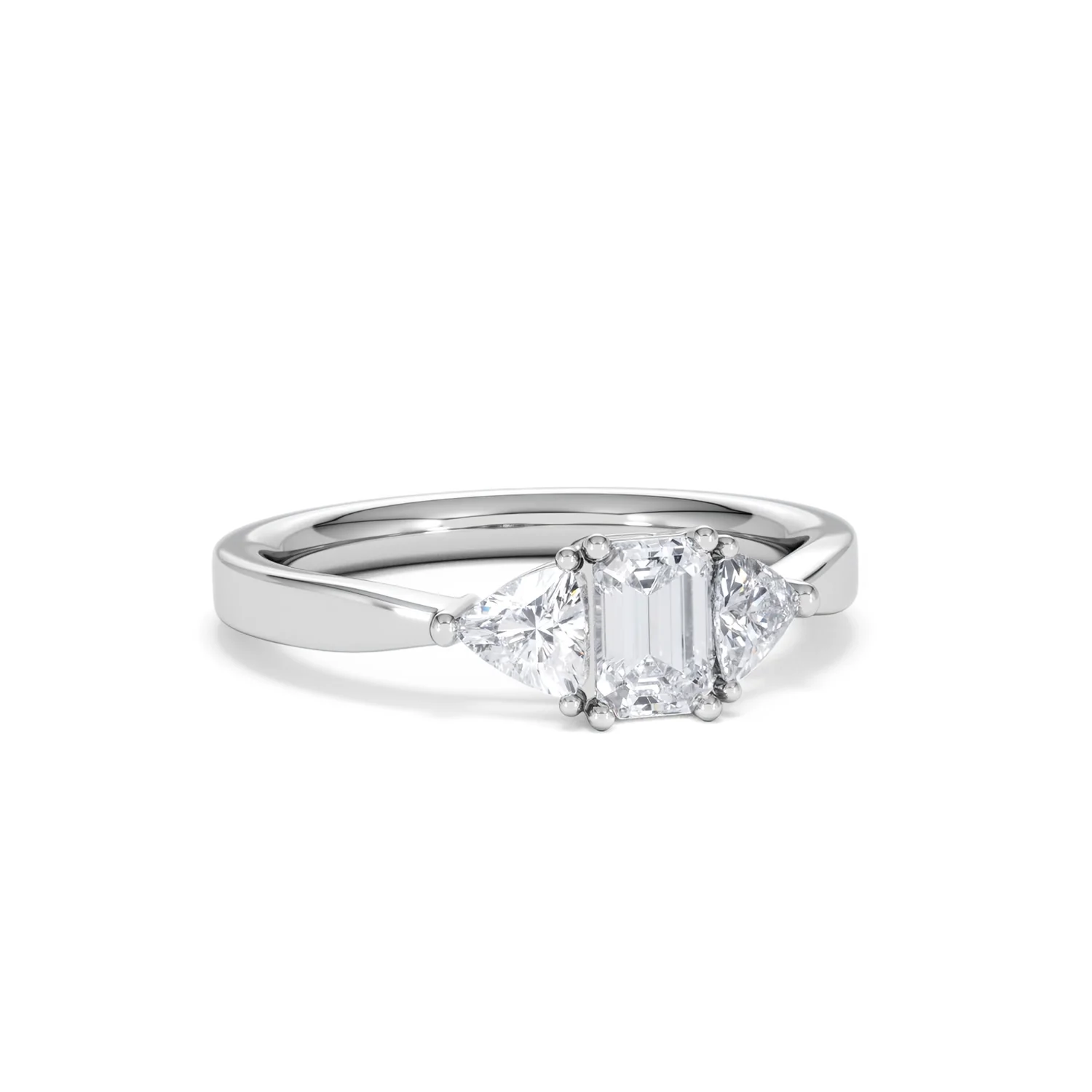 Aurora Lab Diamond Emerald Cut and Trillion 1.00ct Ring in Platinum F/VS1 - Image 16