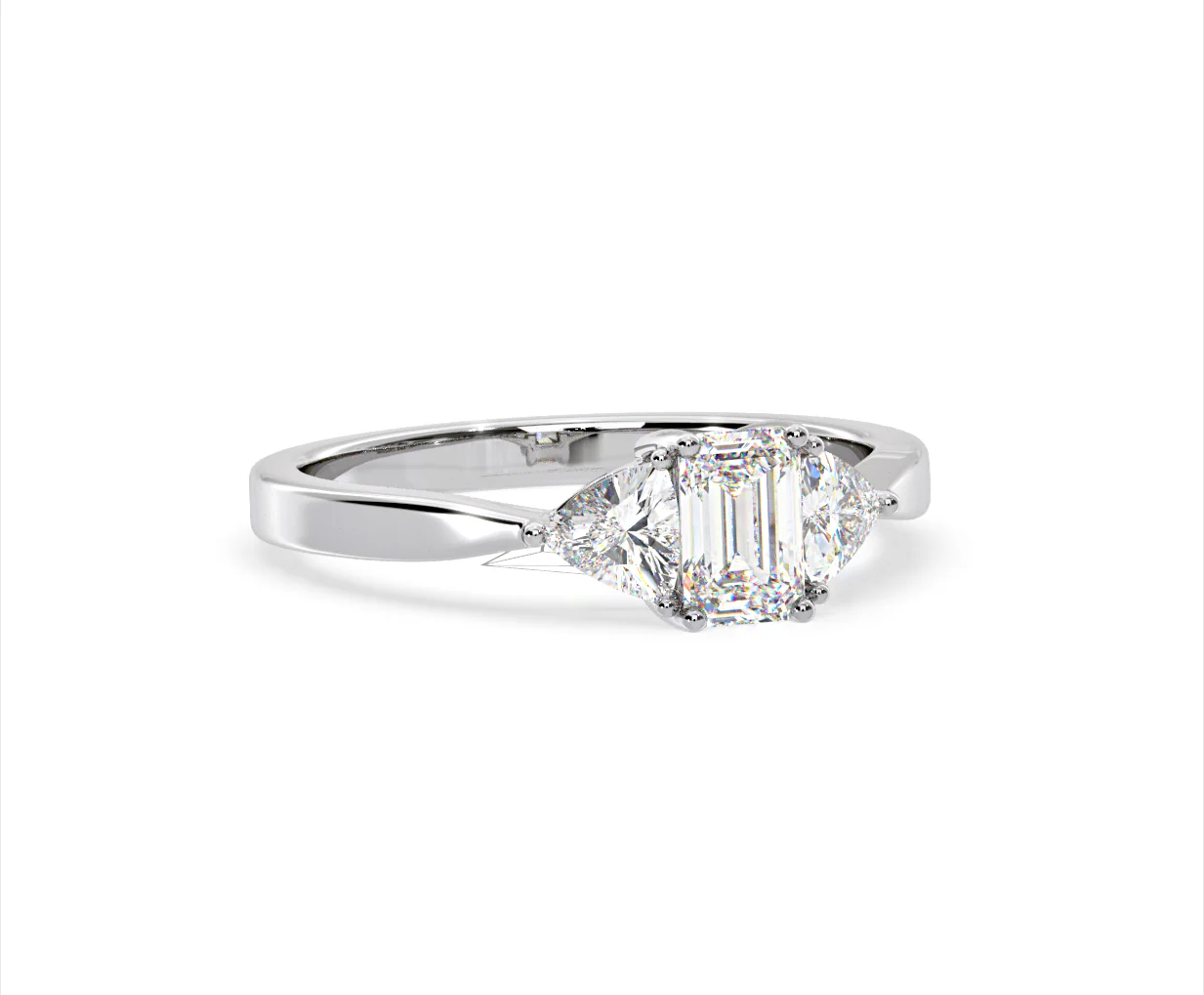 Aurora Lab Diamond Emerald Cut and Trillion 1.00ct Ring in Platinum F/VS1 - Image 162
