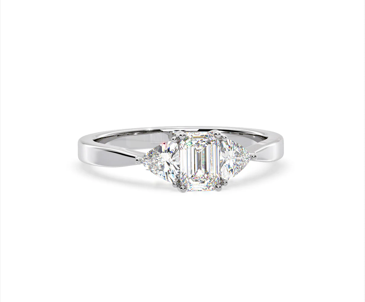 Aurora Lab Diamond Emerald Cut and Trillion 1.00ct Ring in Platinum F/VS1 - Image 165