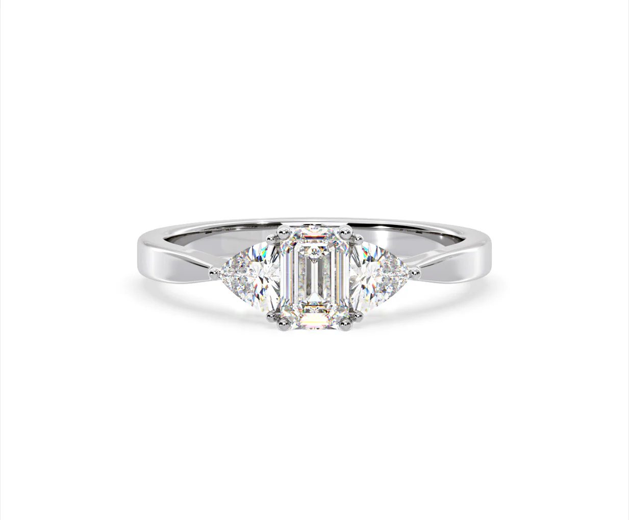 Aurora Lab Diamond Emerald Cut and Trillion 1.00ct Ring in Platinum F/VS1 - Image 167