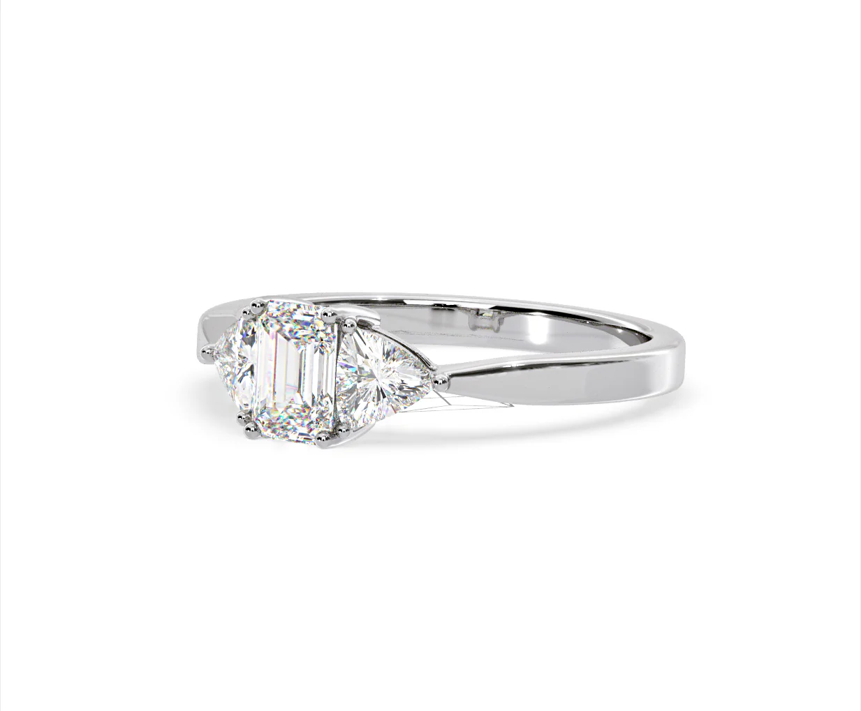 Aurora Lab Diamond Emerald Cut and Trillion 1.00ct Ring in Platinum F/VS1 - Image 95
