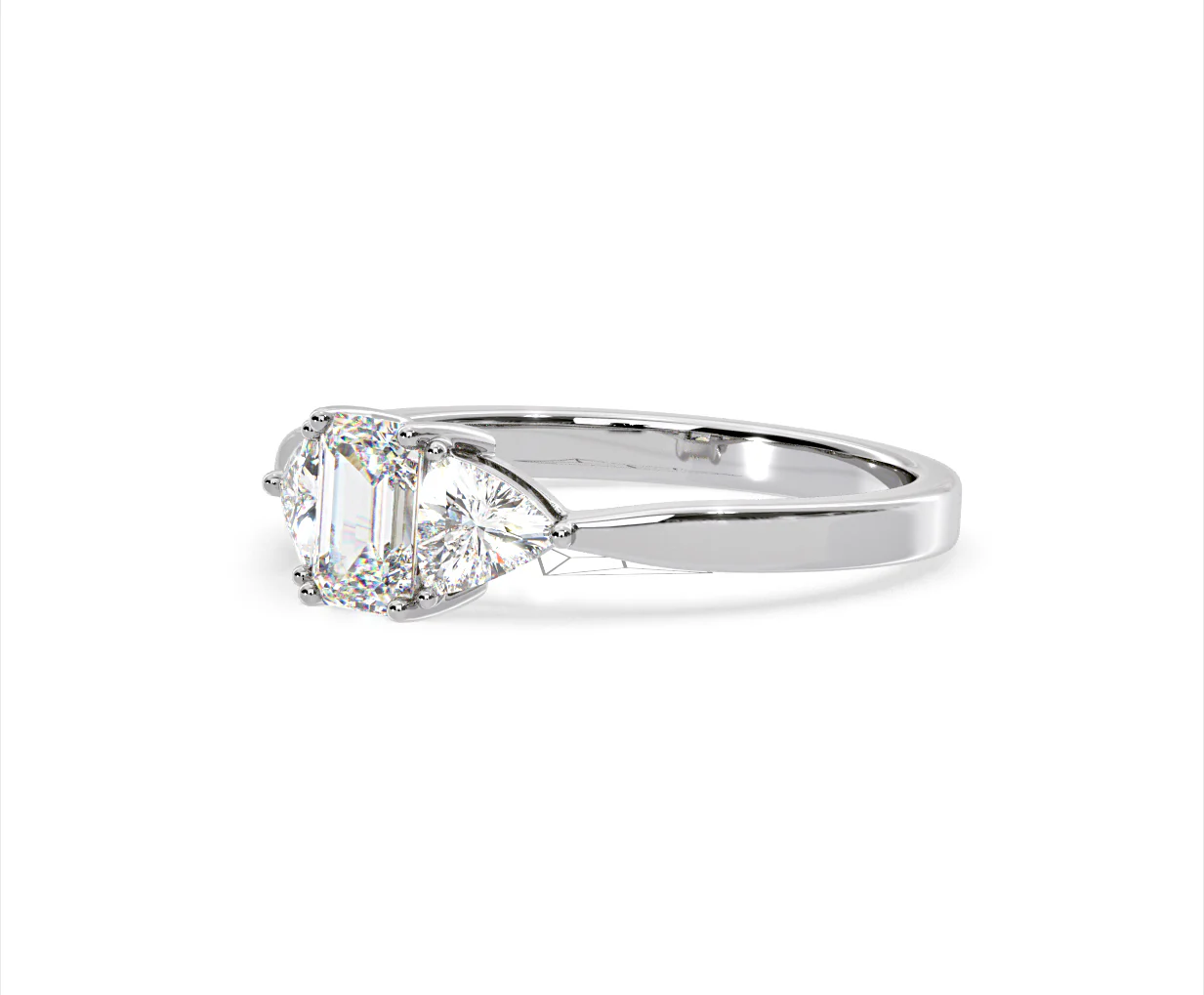 Aurora Lab Diamond Emerald Cut and Trillion 1.00ct Ring in Platinum F/VS1 - Image 97