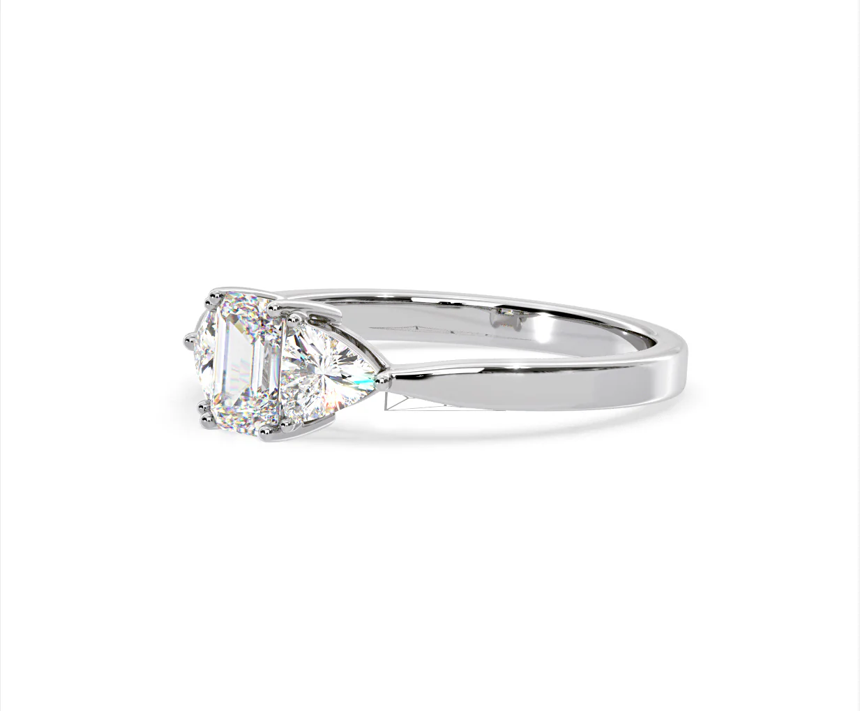 Aurora Lab Diamond Emerald Cut and Trillion 1.00ct Ring in Platinum F/VS1 - Image 98