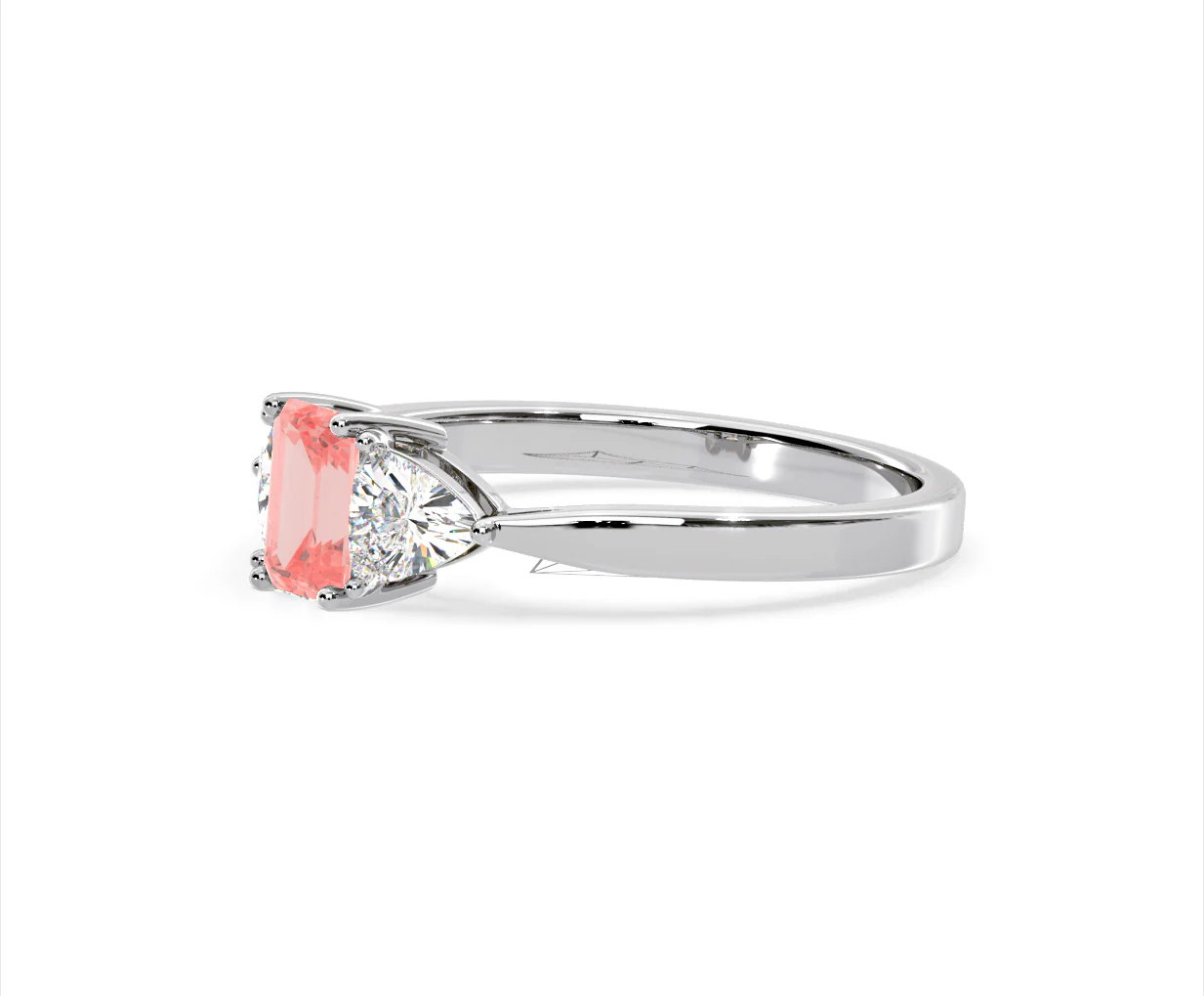 Aurora Pink Lab Diamond Emerald Cut and Trillion 1.00ct Ring in 18K White Gold - Elara Collection - Image 19