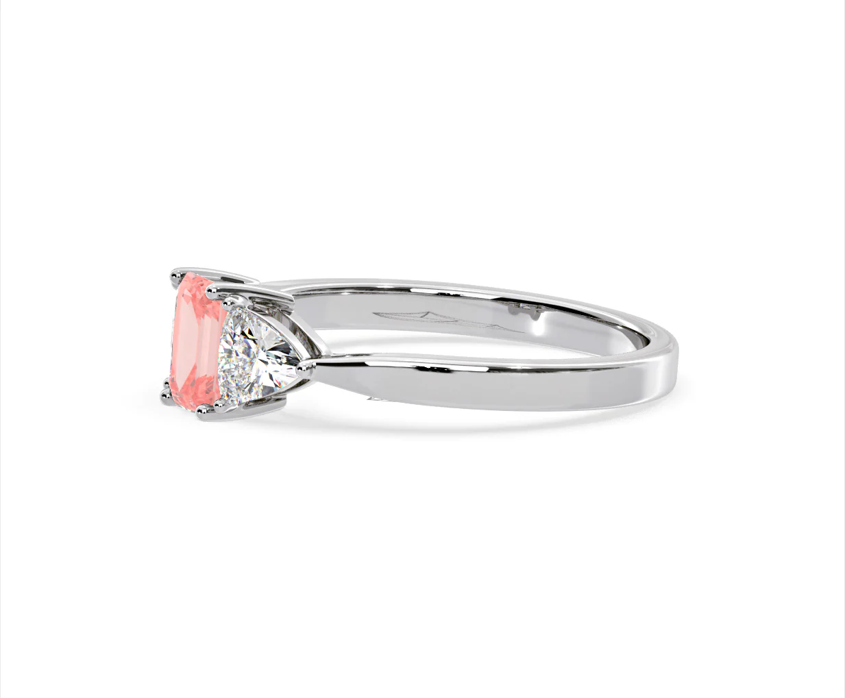 Aurora Pink Lab Diamond Emerald Cut and Trillion 1.00ct Ring in 18K White Gold - Elara Collection - Image 21