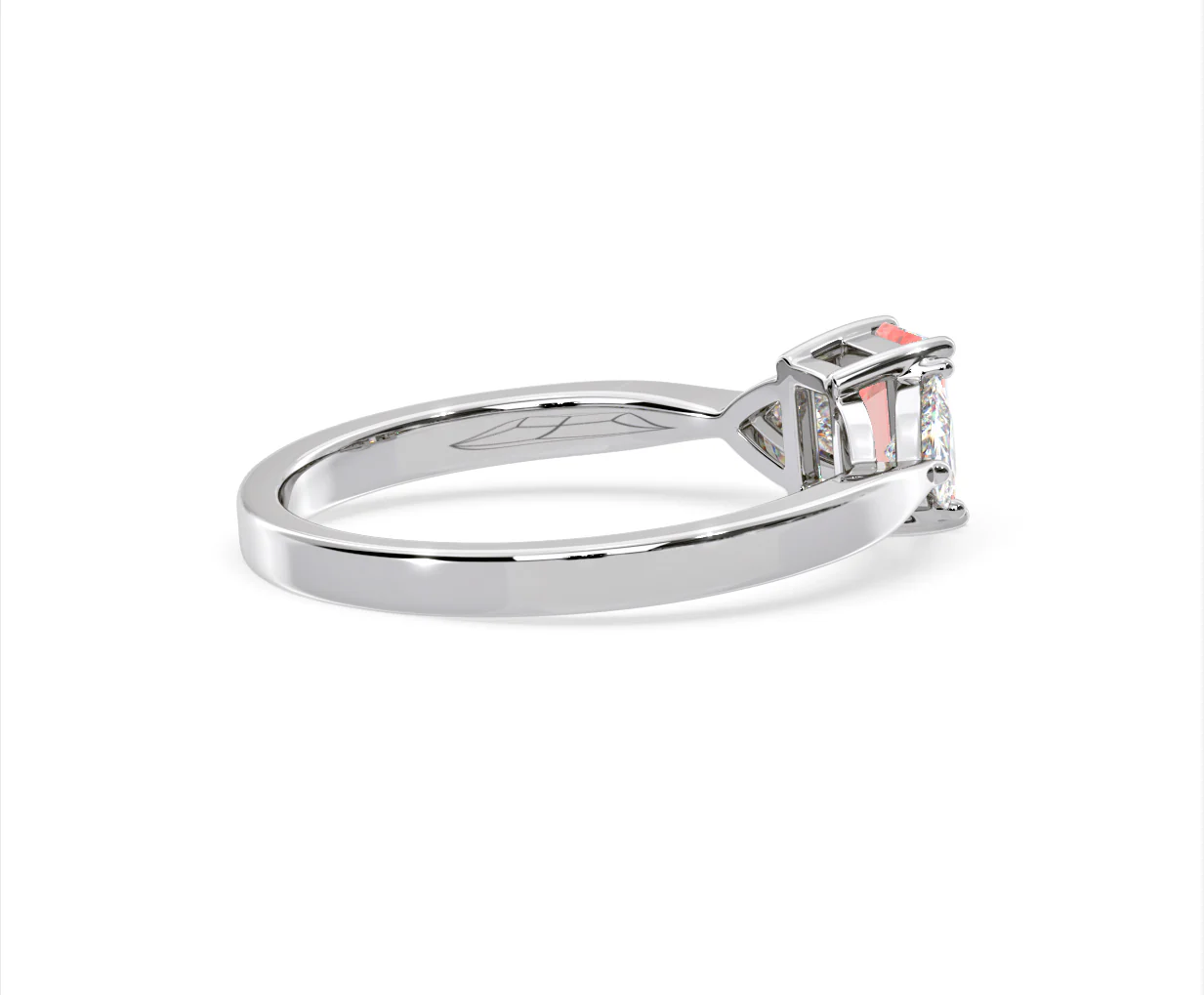 Aurora Pink Lab Diamond Emerald Cut and Trillion 1.00ct Ring in 18K White Gold - Elara Collection - Image 60