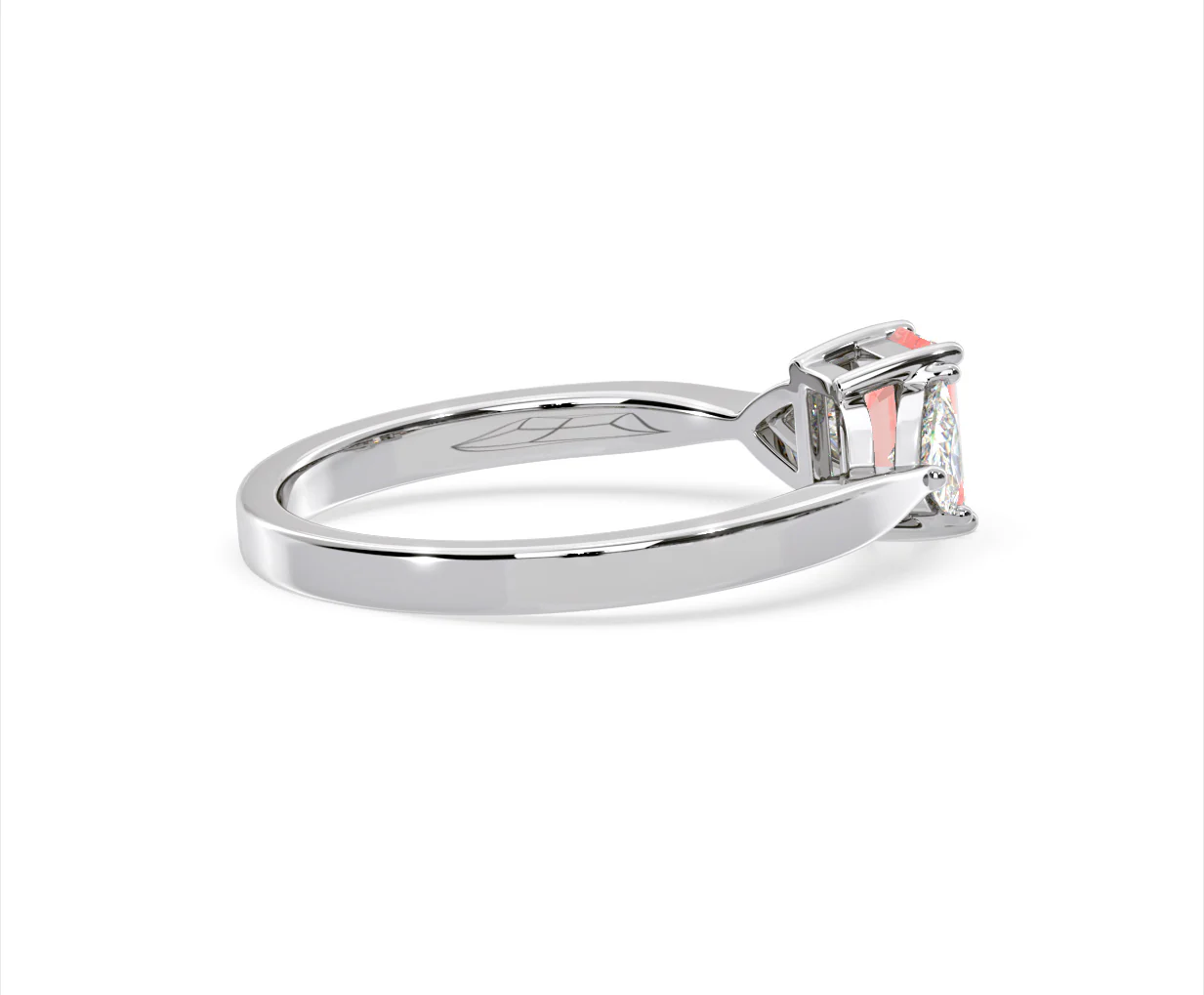 Aurora Pink Lab Diamond Emerald Cut and Trillion 1.00ct Ring in 18K White Gold - Elara Collection - Image 61
