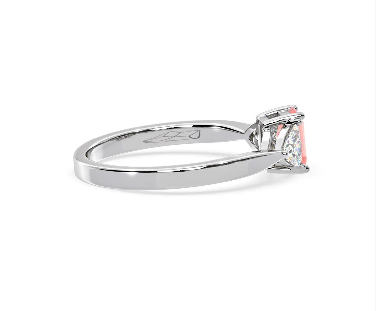 Aurora Pink Lab Diamond Emerald Cut and Trillion 1.00ct Ring in 18K White Gold - Elara Collection - Image 64