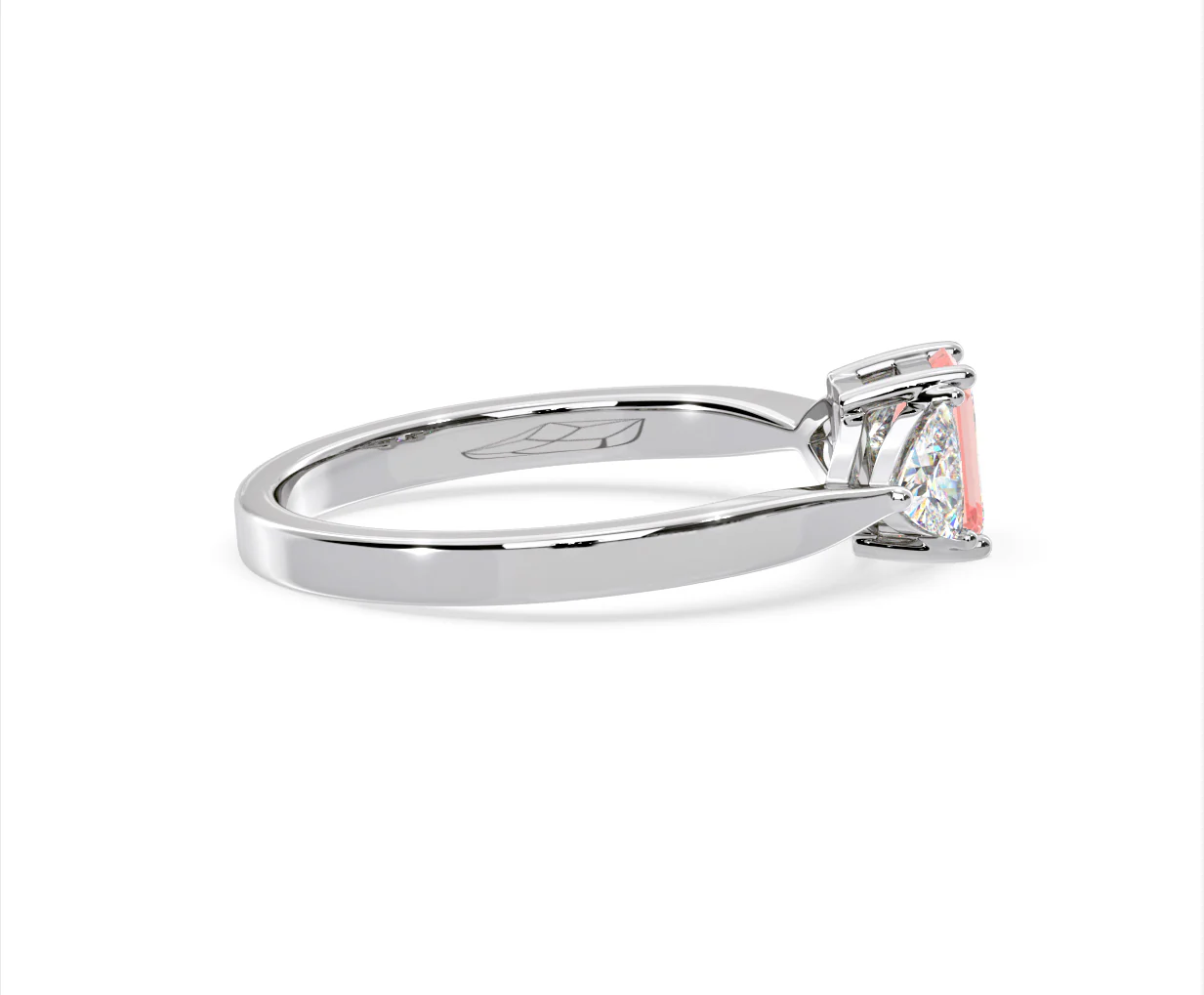 Aurora Pink Lab Diamond Emerald Cut and Trillion 1.00ct Ring in 18K White Gold - Elara Collection - Image 65