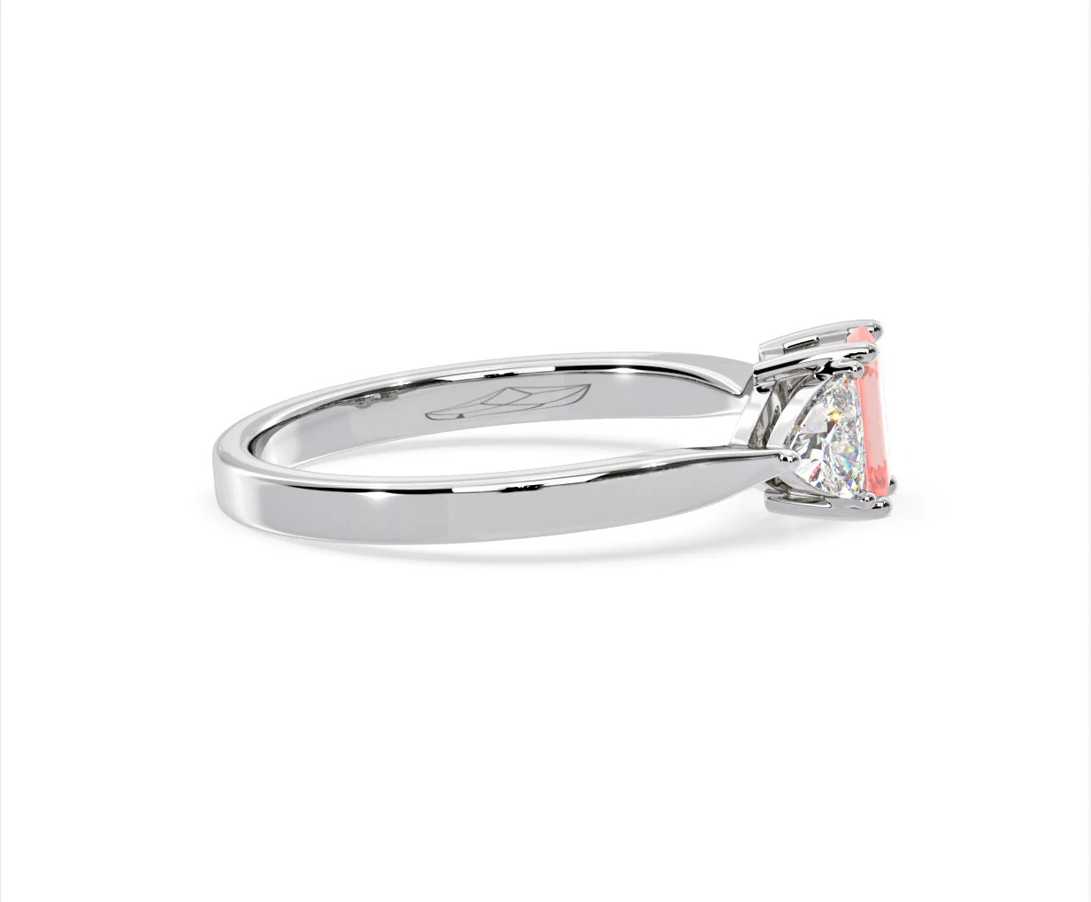 Aurora Pink Lab Diamond Emerald Cut and Trillion 1.00ct Ring in 18K White Gold - Elara Collection - Image 67