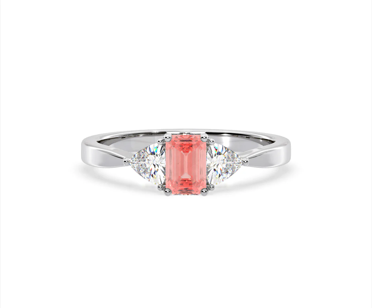 Aurora Pink Lab Diamond Emerald Cut and Trillion 1.00ct Ring in 18K White Gold - Elara Collection - Image 7