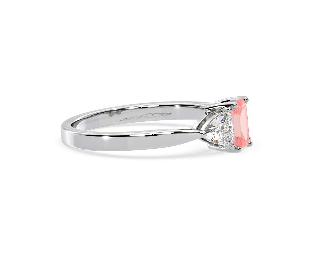Aurora Pink Lab Diamond Emerald Cut and Trillion 1.00ct Ring in 18K White Gold - Elara Collection - Image 71