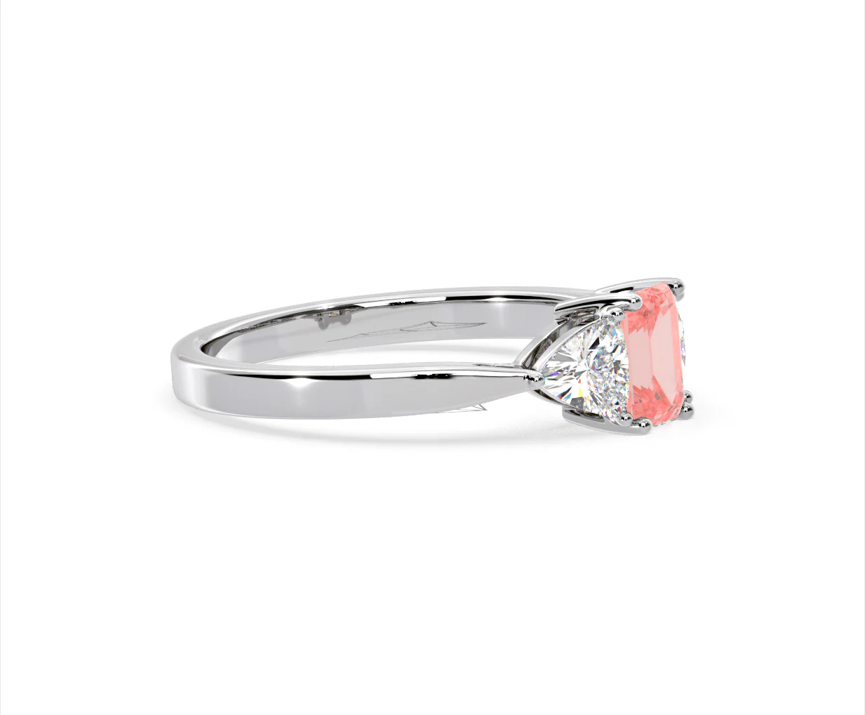 Aurora Pink Lab Diamond Emerald Cut and Trillion 1.00ct Ring in 18K White Gold - Elara Collection - Image 73