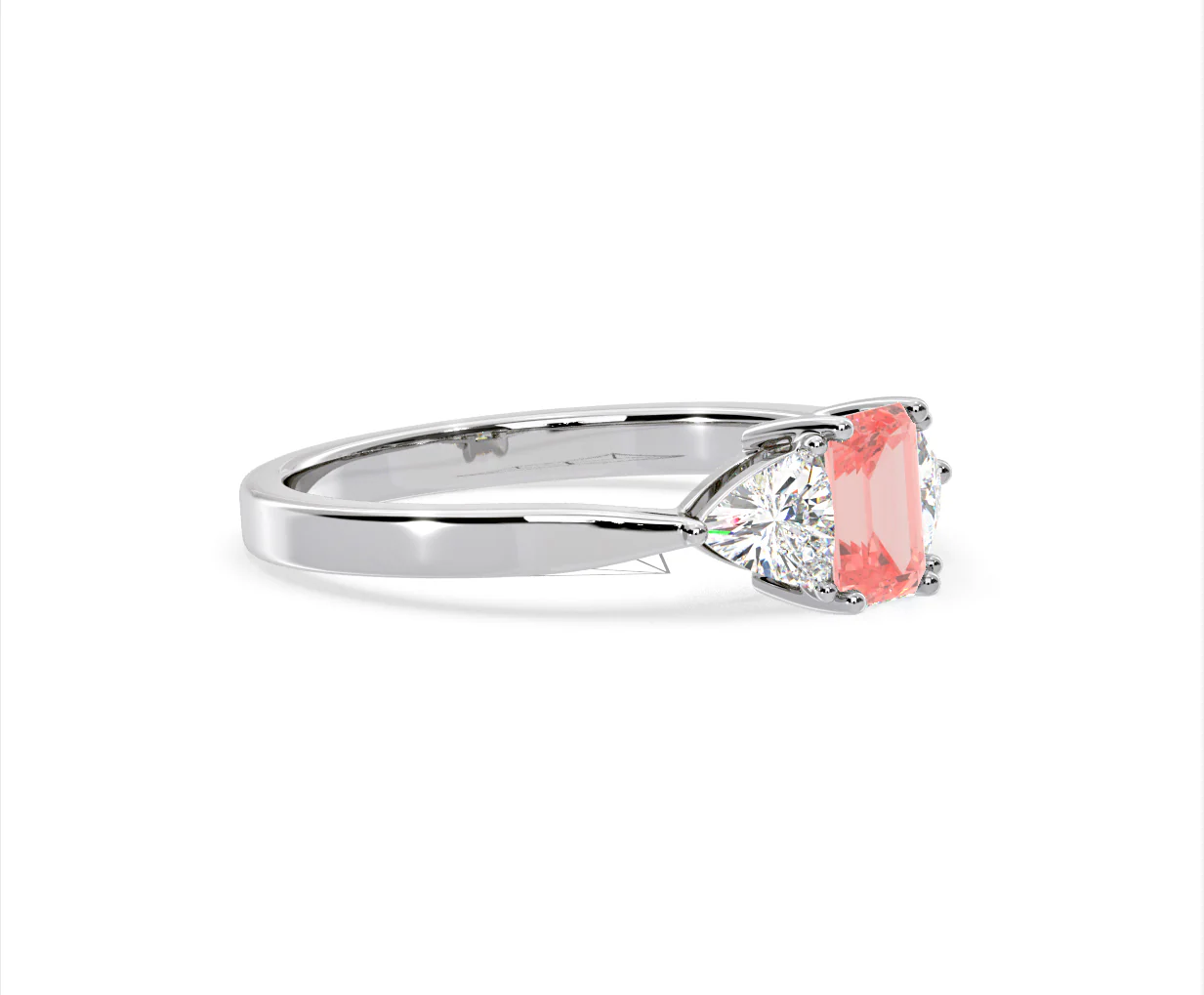 Aurora Pink Lab Diamond Emerald Cut and Trillion 1.00ct Ring in 18K White Gold - Elara Collection - Image 75