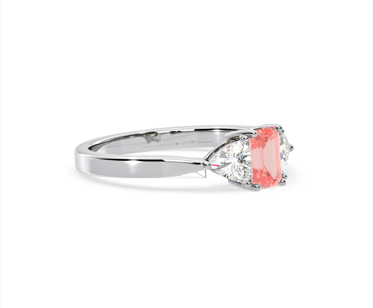 Aurora Pink Lab Diamond Emerald Cut and Trillion 1.00ct Ring in 18K White Gold - Elara Collection - Image 76