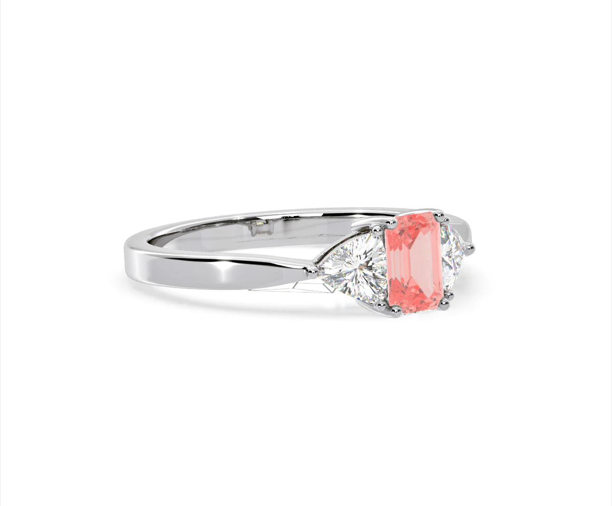 Aurora Pink Lab Diamond Emerald Cut and Trillion 1.00ct Ring in 18K White Gold - Elara Collection - Image 78