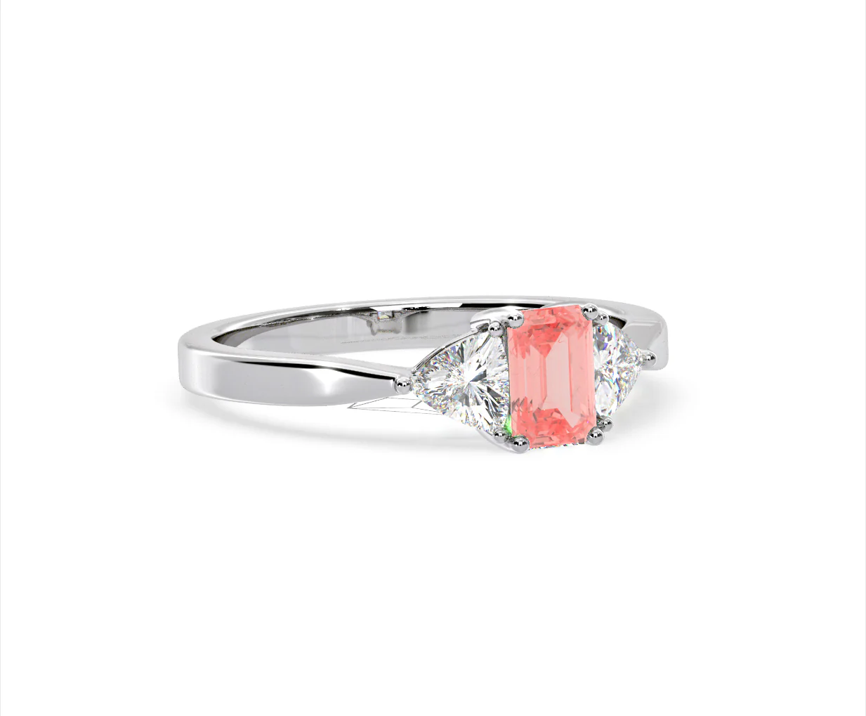 Aurora Pink Lab Diamond Emerald Cut and Trillion 1.00ct Ring in 18K White Gold - Elara Collection - Image 80