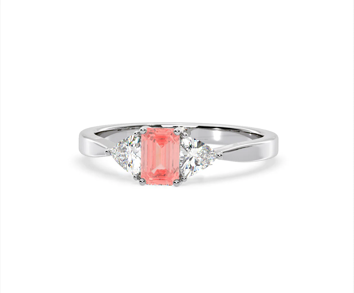Aurora Pink Lab Diamond Emerald Cut and Trillion 1.00ct Ring in 18K White Gold - Elara Collection - Image 9