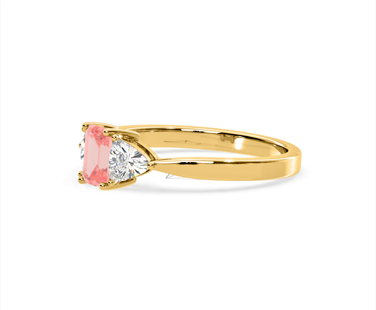 Aurora Pink Lab Diamond Emerald Cut and Trillion 1.00ct Ring in 18K Yellow Gold - Elara Collection - Image 19