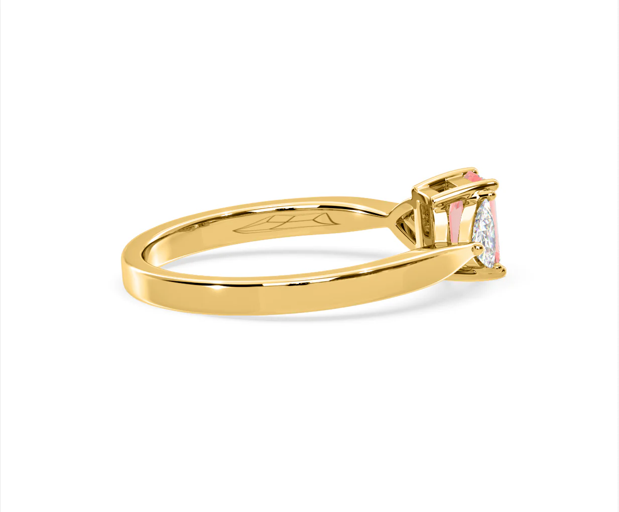 Aurora Pink Lab Diamond Emerald Cut and Trillion 1.00ct Ring in 18K Yellow Gold - Elara Collection - Image 62