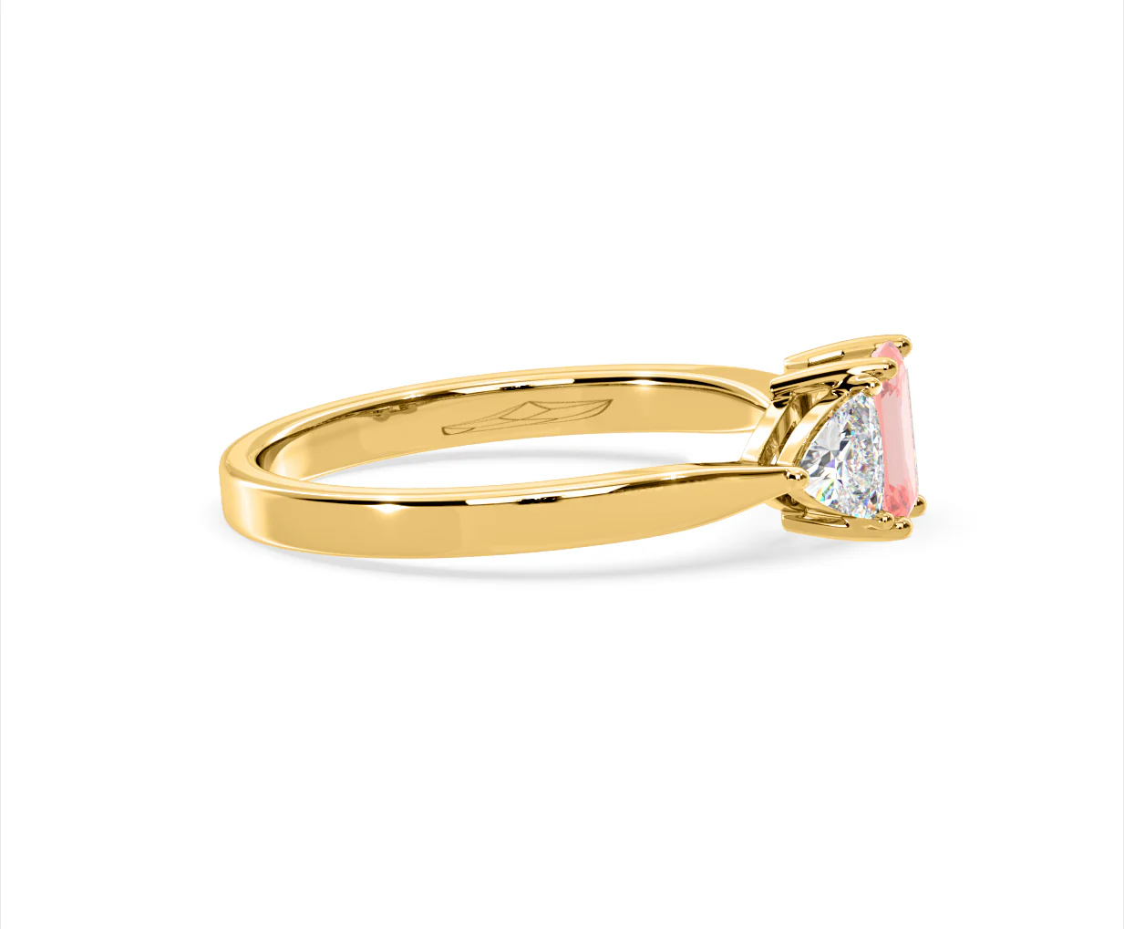 Aurora Pink Lab Diamond Emerald Cut and Trillion 1.00ct Ring in 18K Yellow Gold - Elara Collection - Image 68
