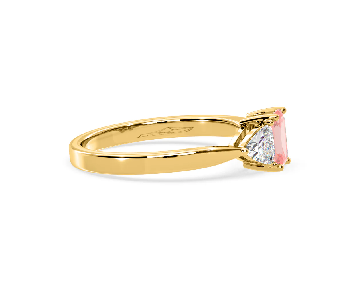 Aurora Pink Lab Diamond Emerald Cut and Trillion 1.00ct Ring in 18K Yellow Gold - Elara Collection - Image 69