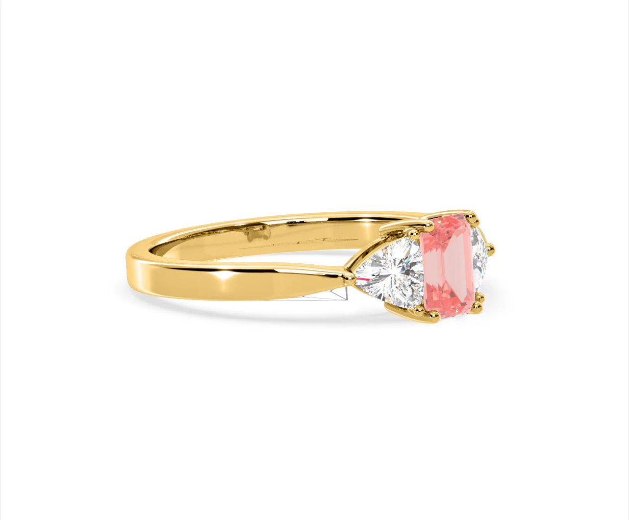 Aurora Pink Lab Diamond Emerald Cut and Trillion 1.00ct Ring in 18K Yellow Gold - Elara Collection - Image 76