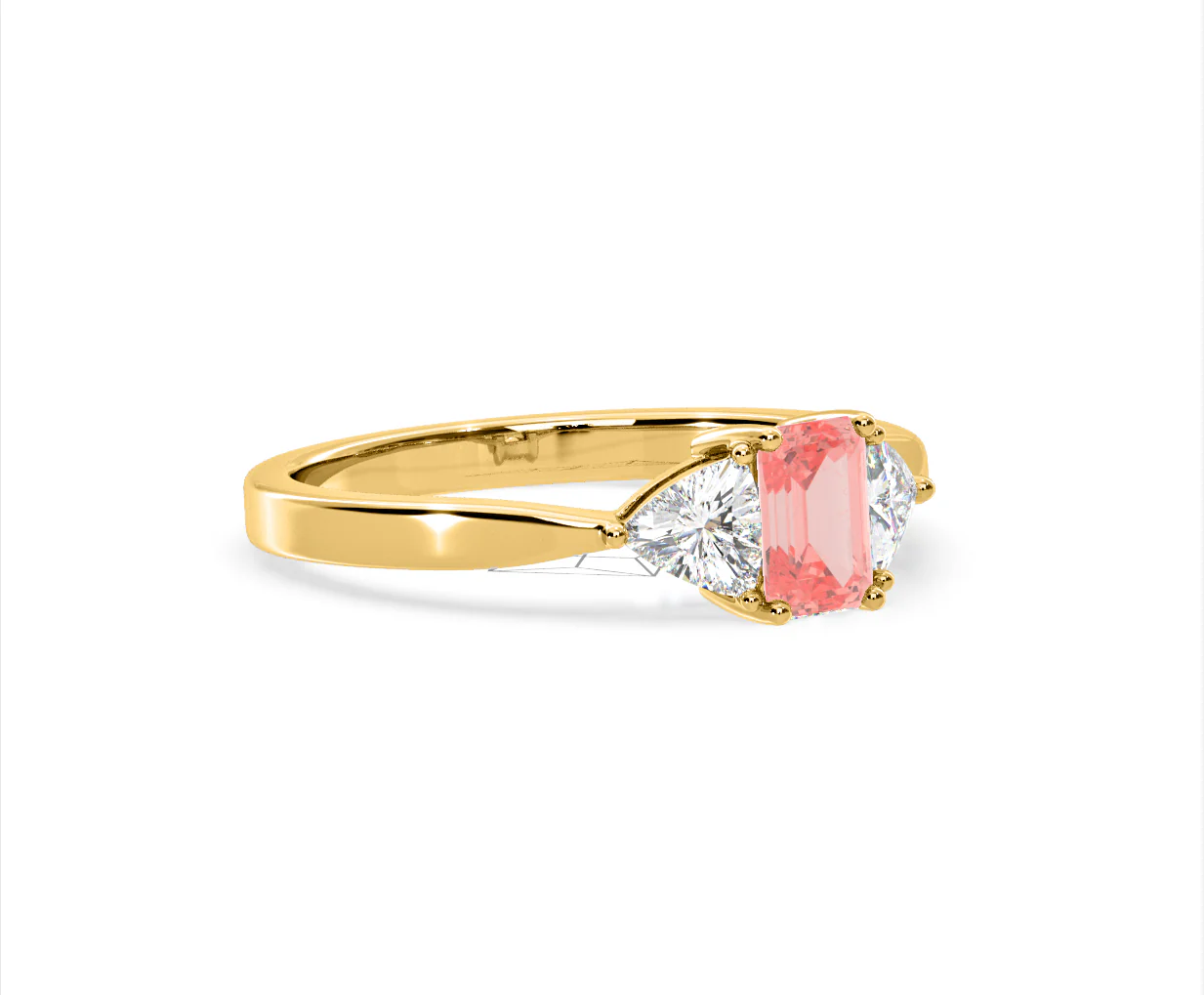 Aurora Pink Lab Diamond Emerald Cut and Trillion 1.00ct Ring in 18K Yellow Gold - Elara Collection - Image 78