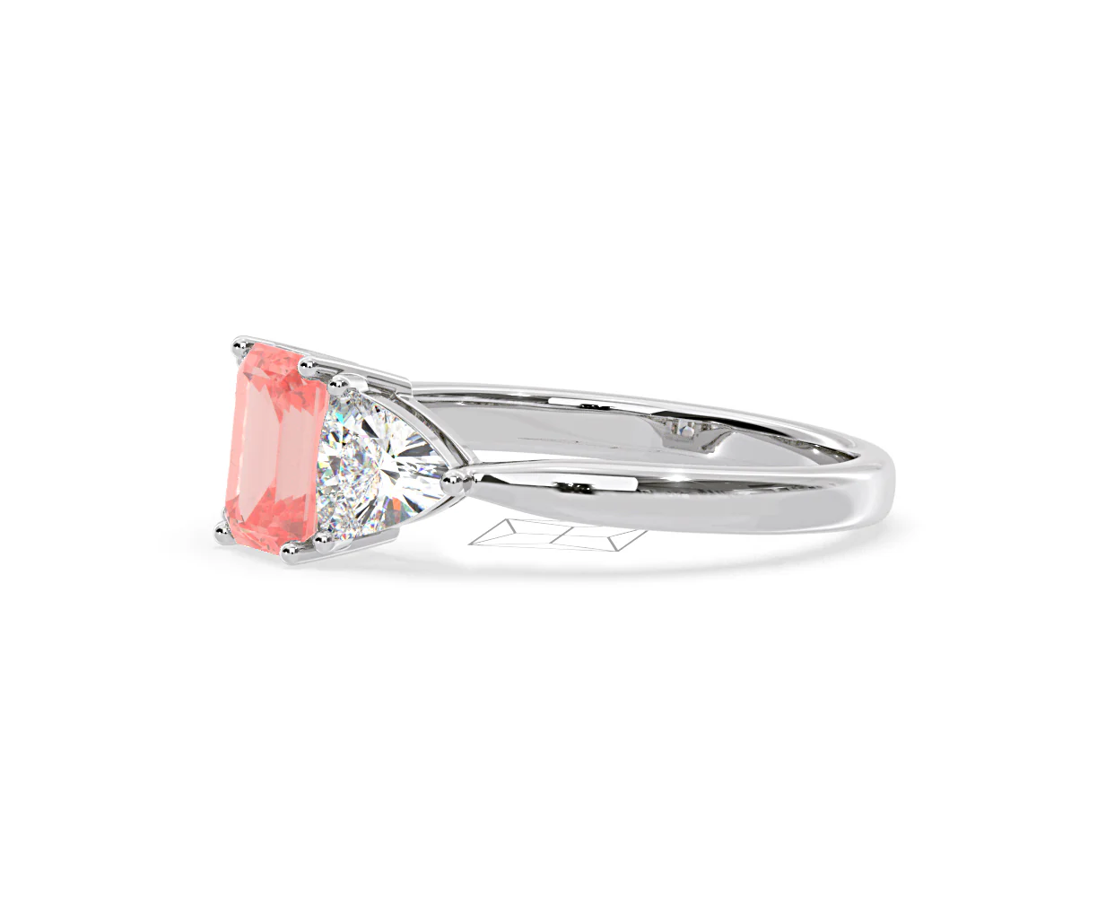 Aurora Pink Lab Diamond Emerald Cut and Trillion 1.70ct Ring in 18K White Gold - Elara Collection - Image 21
