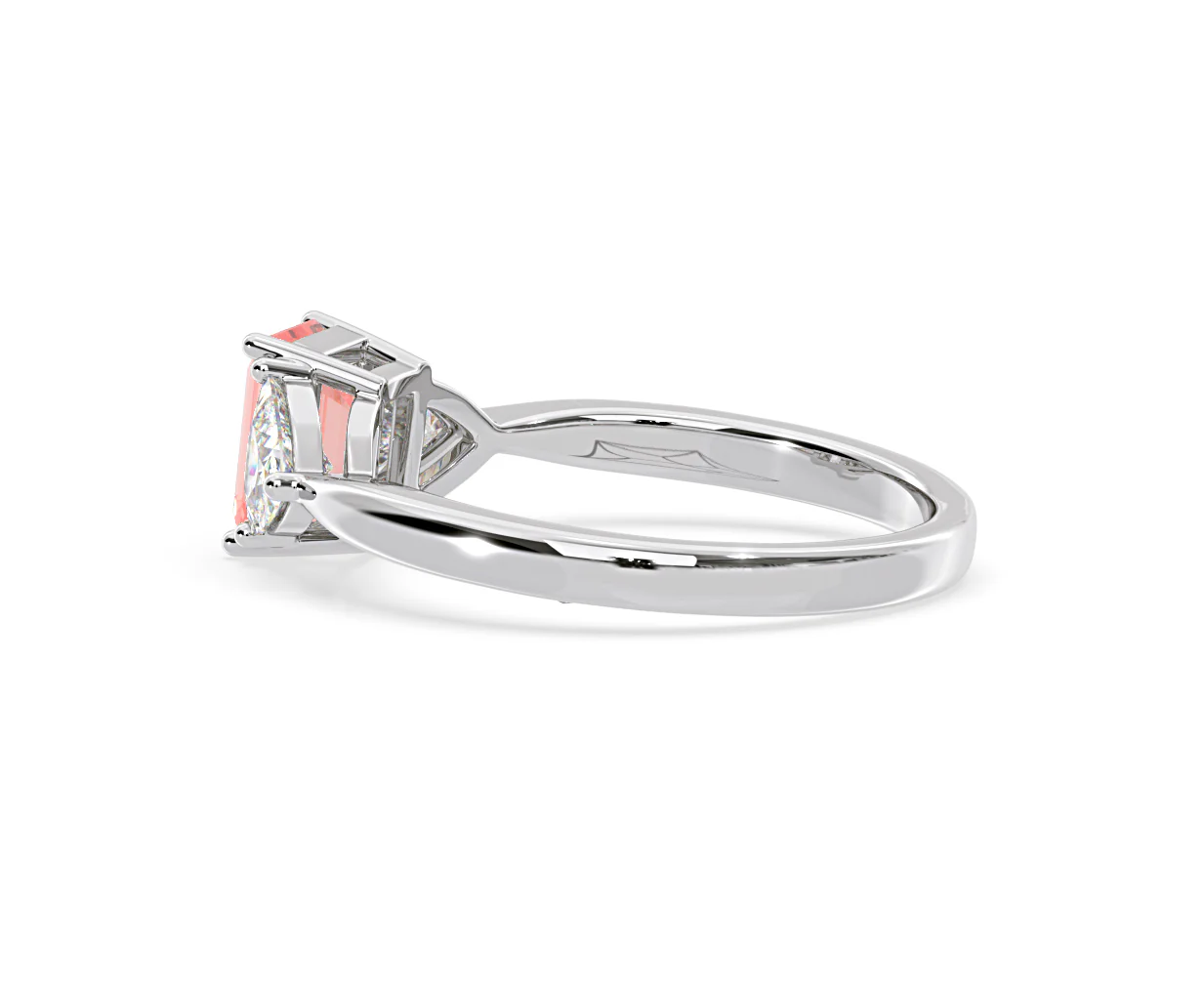 Aurora Pink Lab Diamond Emerald Cut and Trillion 1.70ct Ring in 18K White Gold - Elara Collection - Image 33
