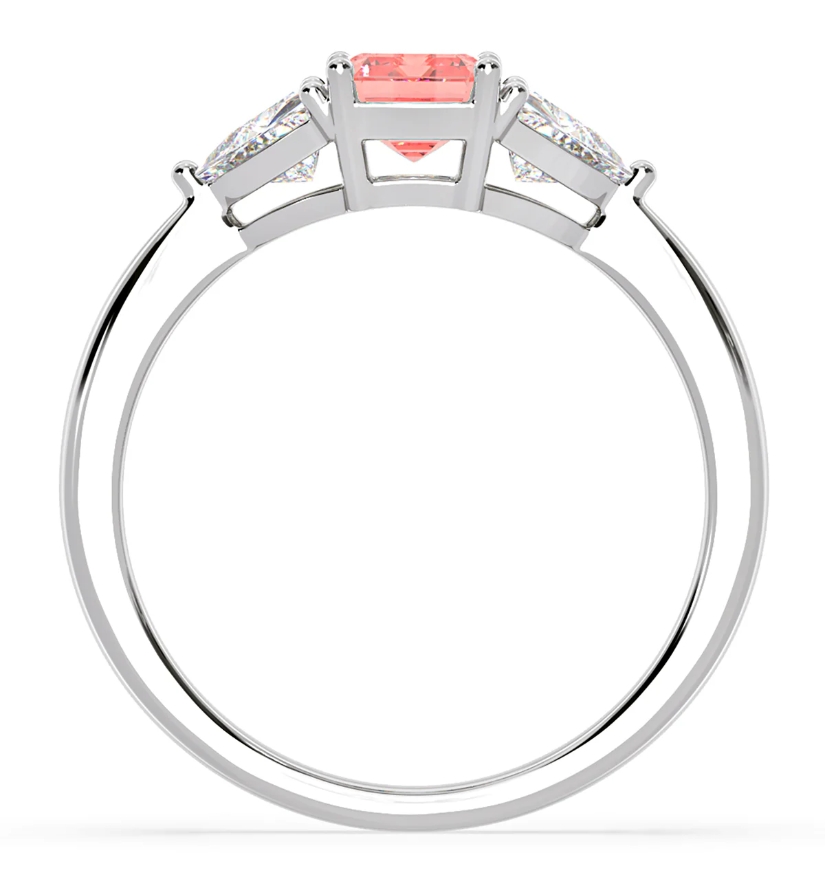 Aurora Pink Lab Diamond Emerald Cut and Trillion 1.70ct Ring in 18K White Gold - Elara Collection - Image 5