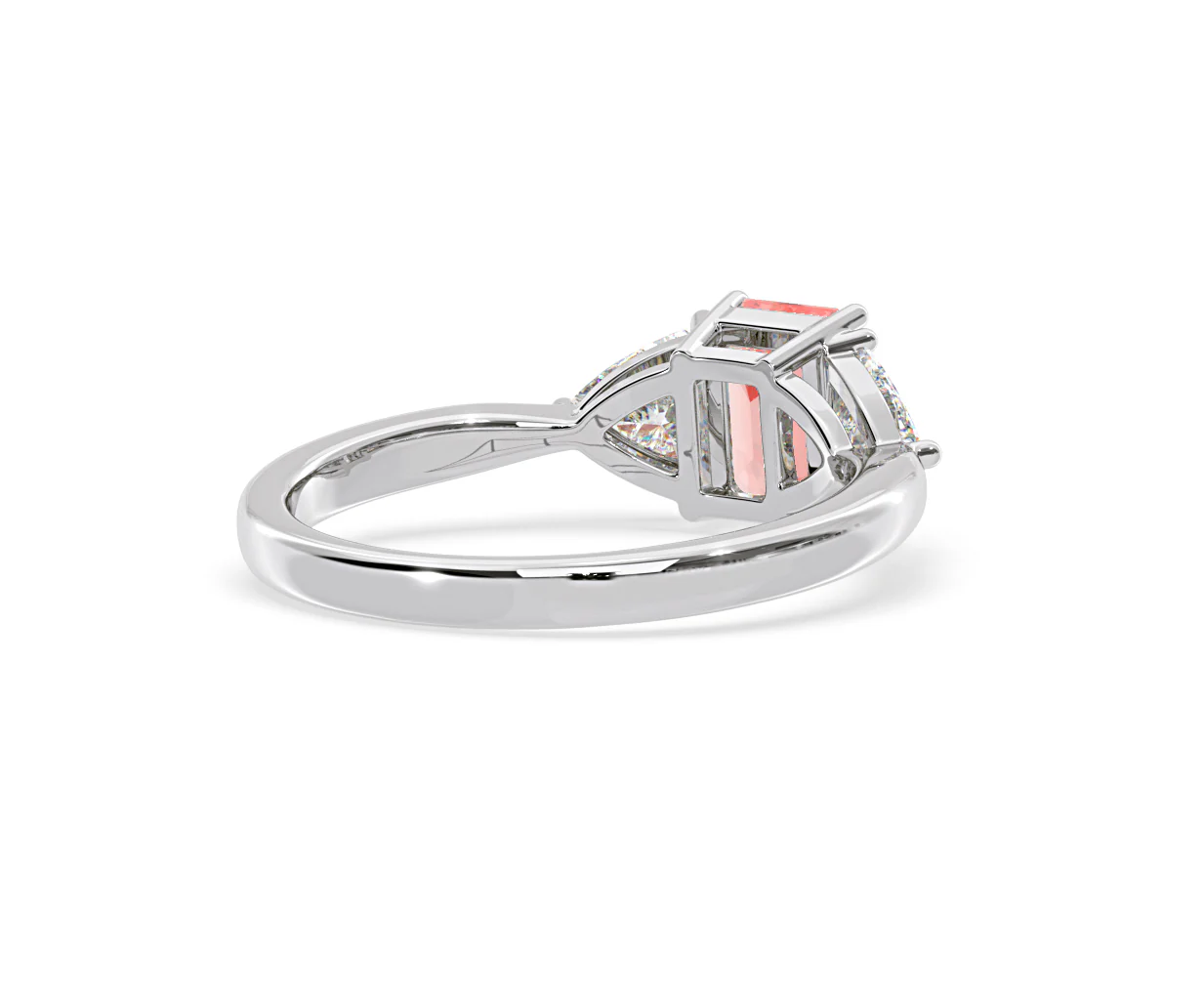 Aurora Pink Lab Diamond Emerald Cut and Trillion 1.70ct Ring in 18K White Gold - Elara Collection - Image 55
