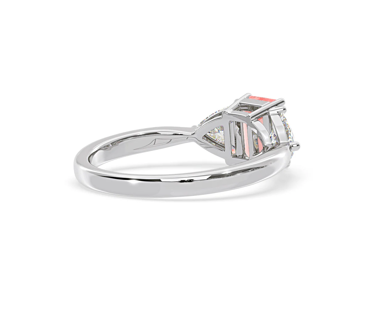 Aurora Pink Lab Diamond Emerald Cut and Trillion 1.70ct Ring in 18K White Gold - Elara Collection - Image 57