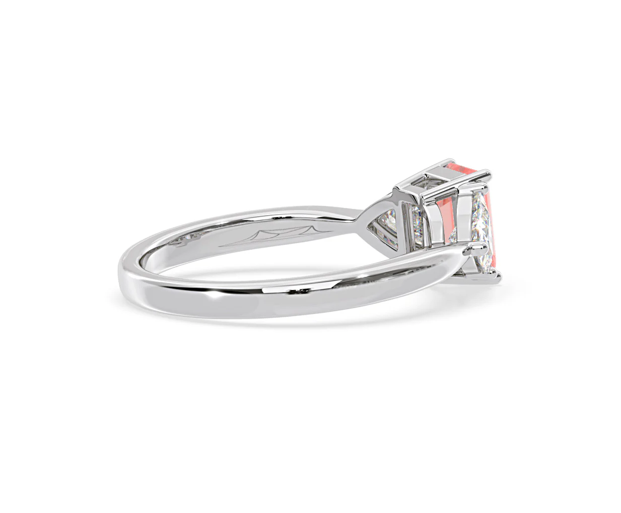 Aurora Pink Lab Diamond Emerald Cut and Trillion 1.70ct Ring in 18K White Gold - Elara Collection - Image 61