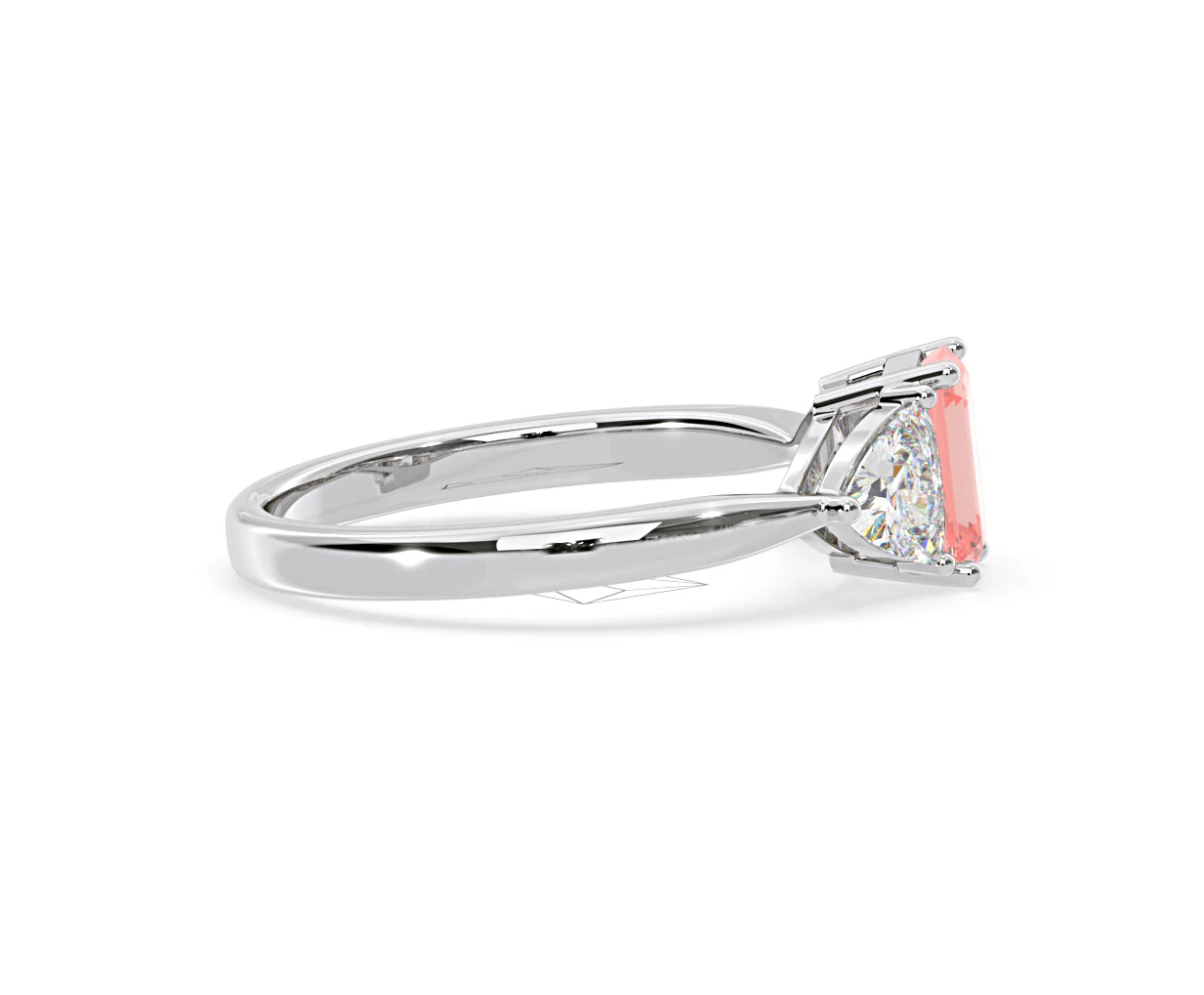 Aurora Pink Lab Diamond Emerald Cut and Trillion 1.70ct Ring in 18K White Gold - Elara Collection - Image 68